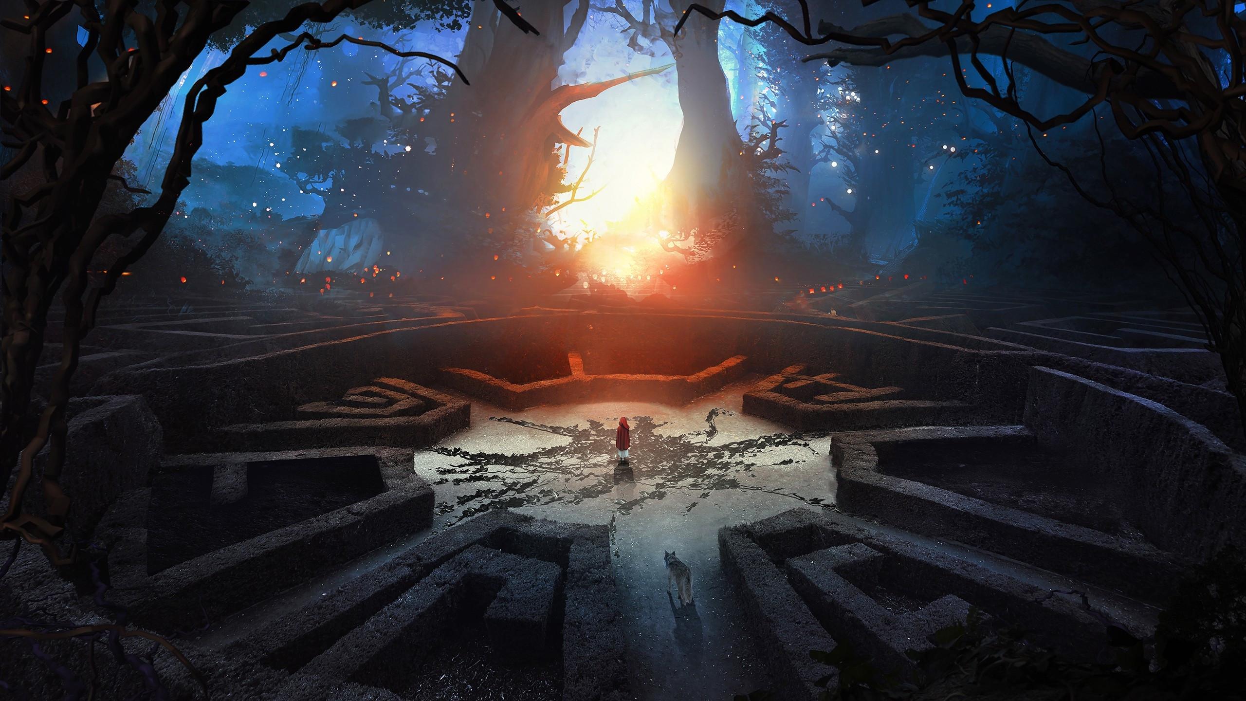 2560x1440 Labyrinth Wolf And Boy 3D Abstract Fantasy Art 1440P Resolution Wallpaper, HD Fantasy 4K Wallpaper, Image, Photo and Background