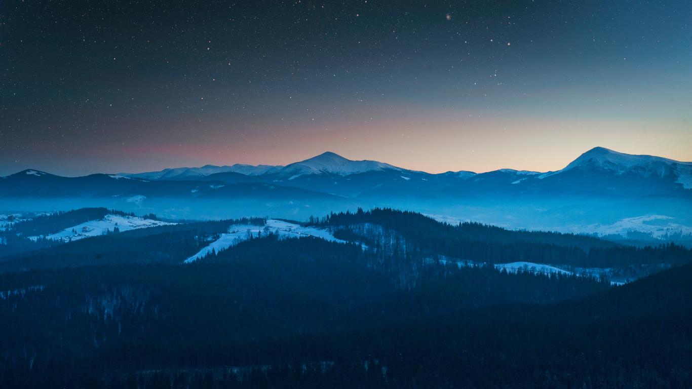 1366x768 Desktop Wallpaper Foggy Day, Mountains, Night, Sunrise, Nature, HD Image, Picture, Background, B454aa