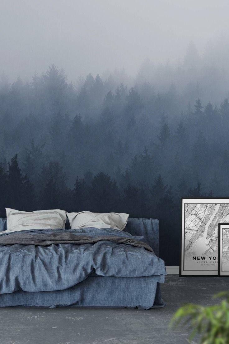 736x1102 Foggy woods Wallpaper. Bedroom murals, Accent wall bedroom, Wallpaper accent wall