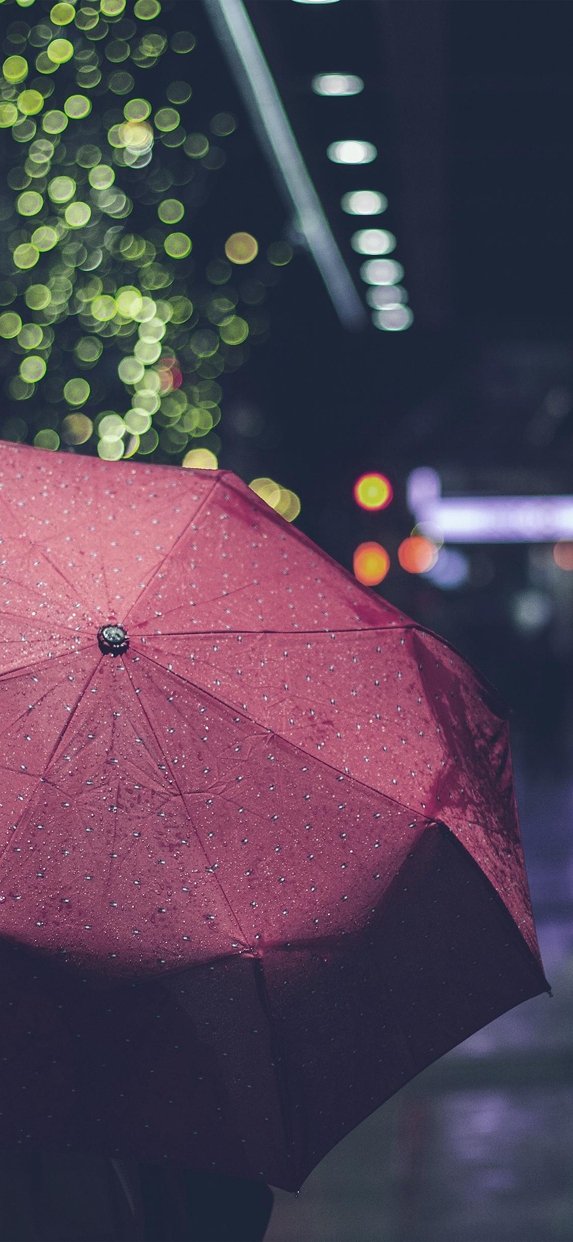 1125x2436 iPhone X wallpaper. rainyday umbrella bokeh city night dark blue