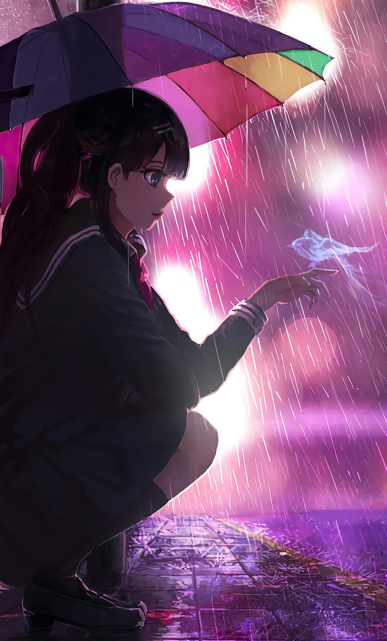 1280x2120 Umbrella Rain Anime Girl 4k iPhone HD 4k Wallpaper, Image, Background, Photo and Picture