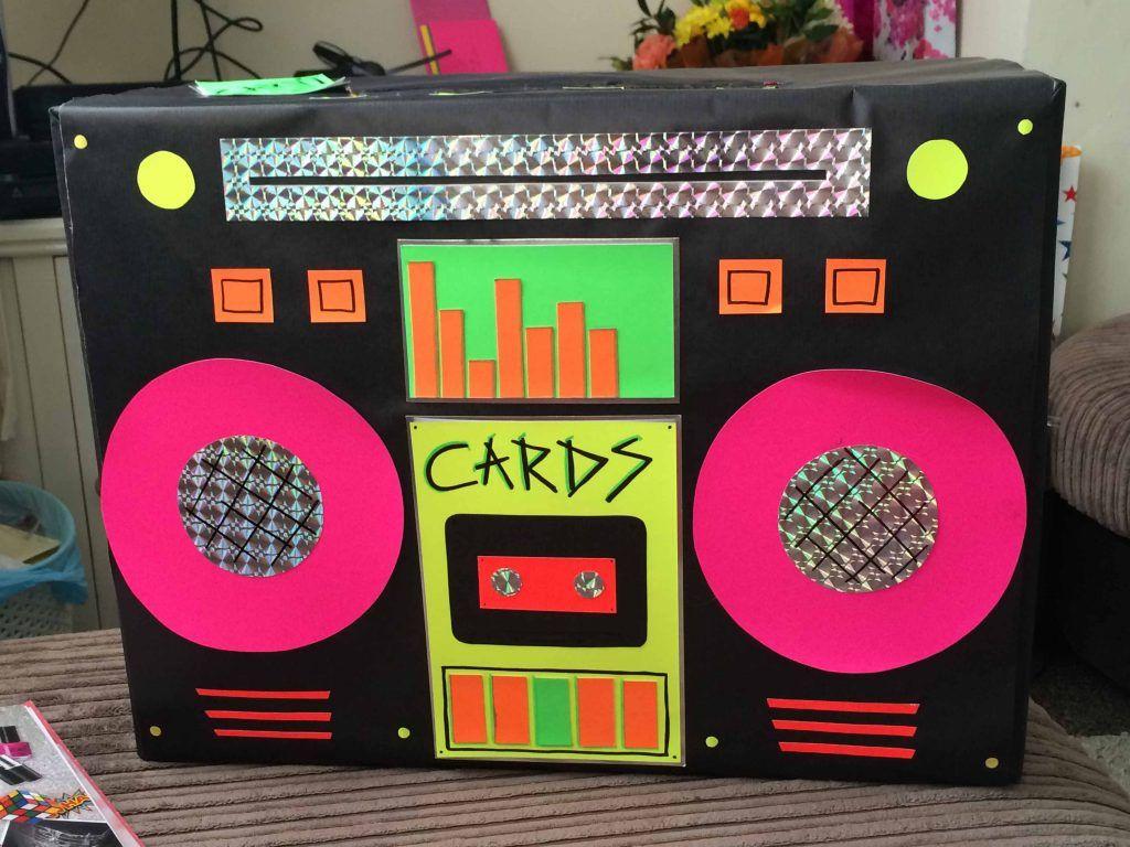 1024x768 80s Theme Party Decorations Handmade Retro Neon Boom Box Card Box