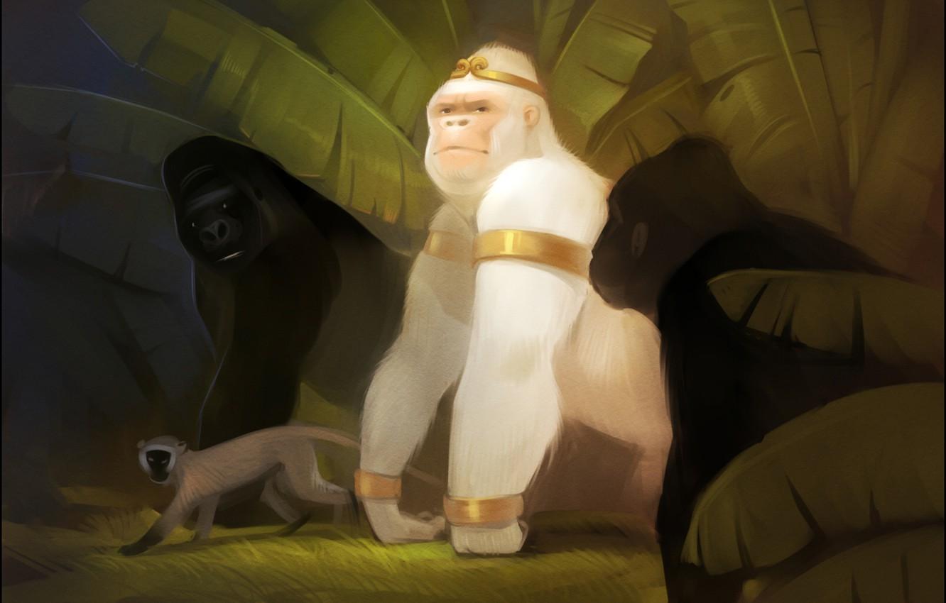 1332x850 Wallpaper forest, jungle, monkey, gorilla, art, albino, white king image for desktop, section фантастика