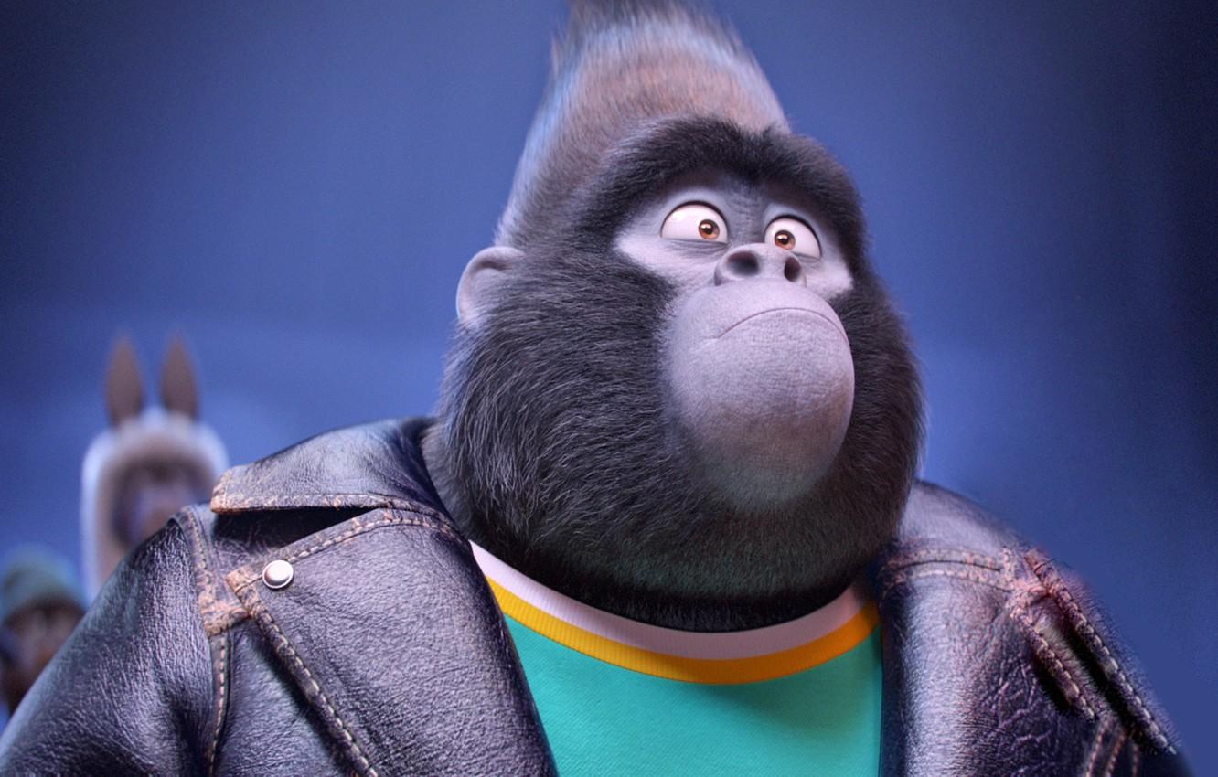 1332x850 Wallpaper cinema, eyes, movie, animal, gorilla, film, Johnny, official wallpaper, Universal Picture, animated movie, Illumination Entertainment, Taron Egerton, Sing, mountain gorilla image for desktop, section фильмы