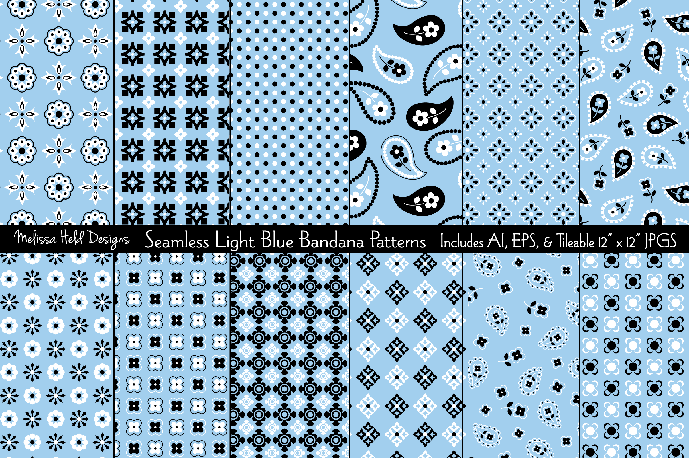 2417x1609 Seamless Light Blue Bandana Patterns By Melissa Held Designs