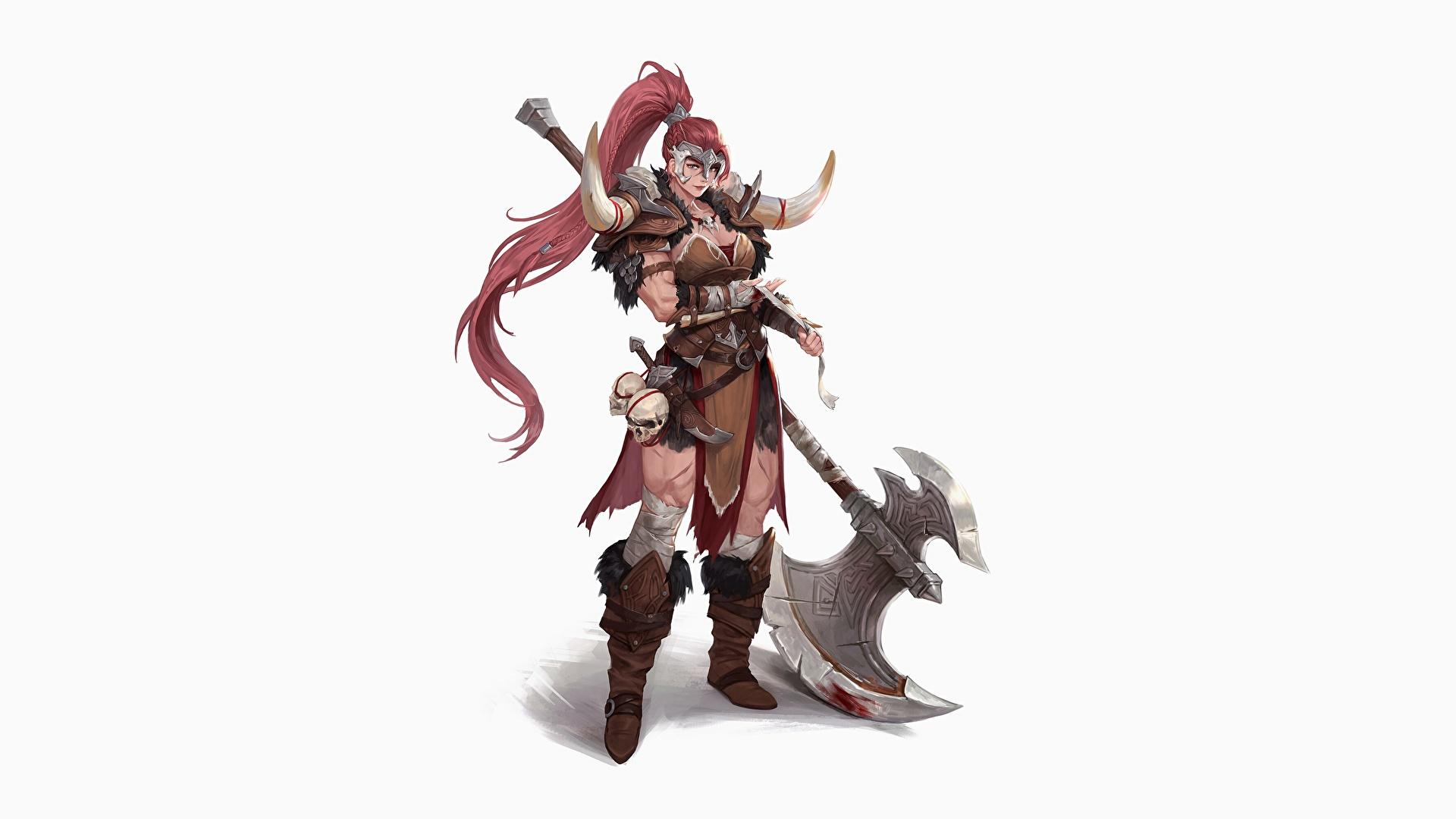 1920x1080 Picture viking Battle axes Redhead girl warrior Wearing 1920x1080
