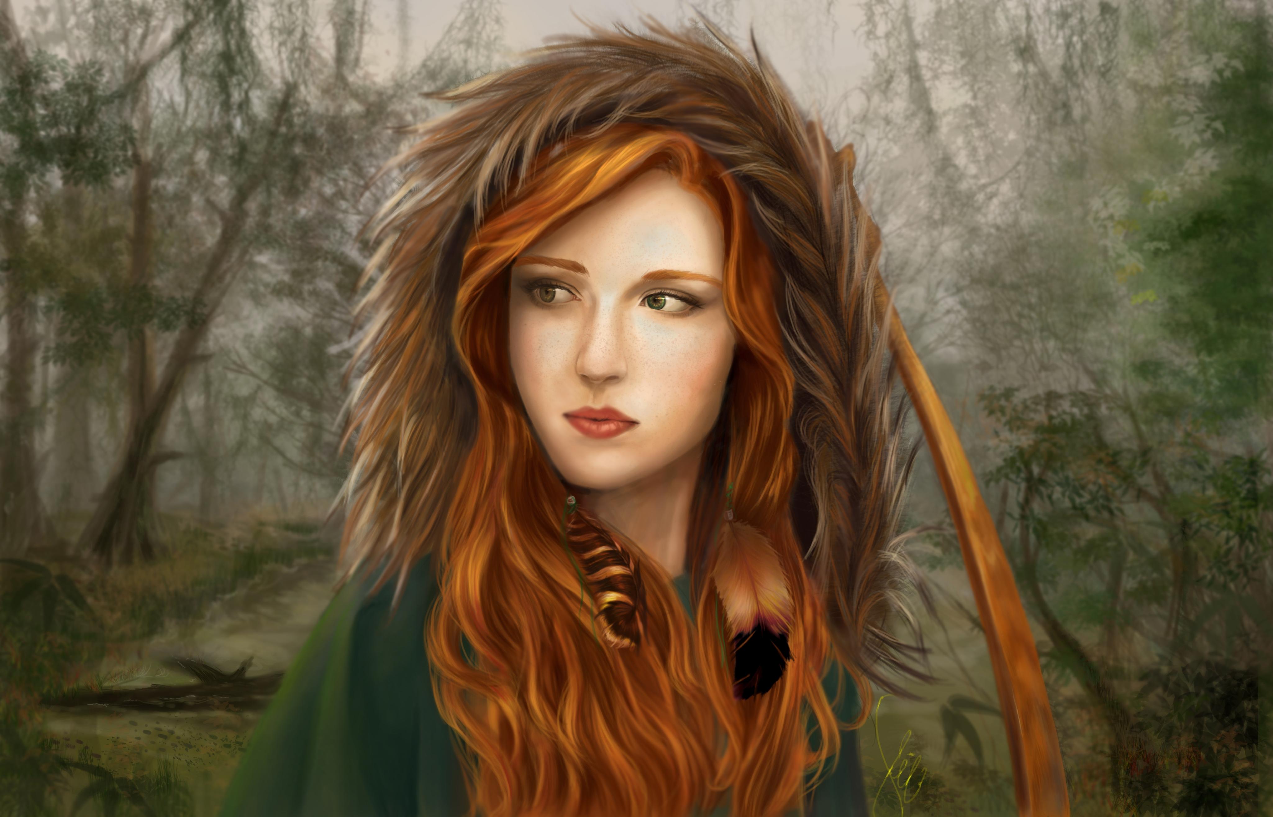 4099x2631 Red Hair Girl Fantasy Art