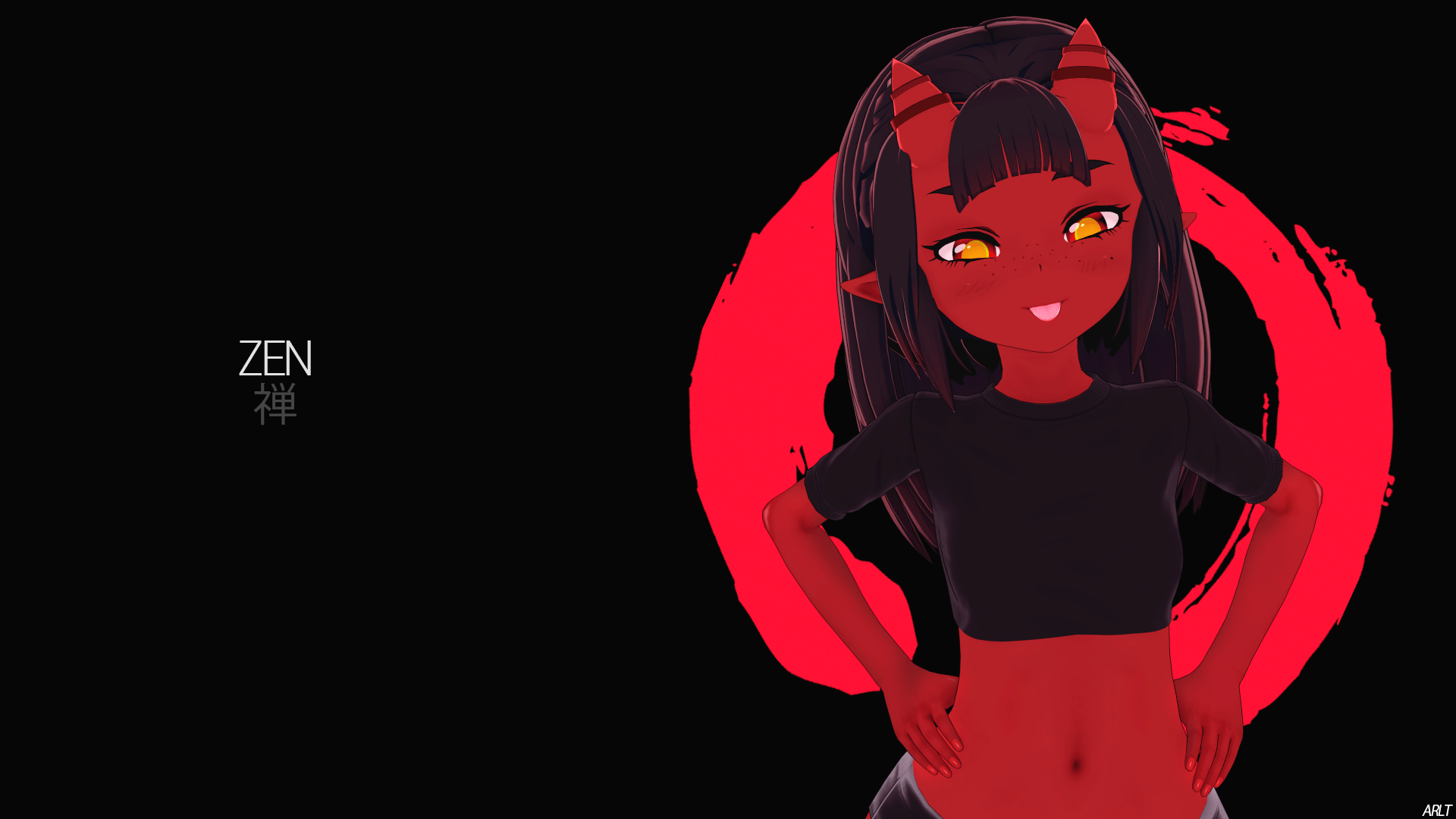 1920x1080 Wallpaper / Meru, black background, anime girls, zen, devil girl