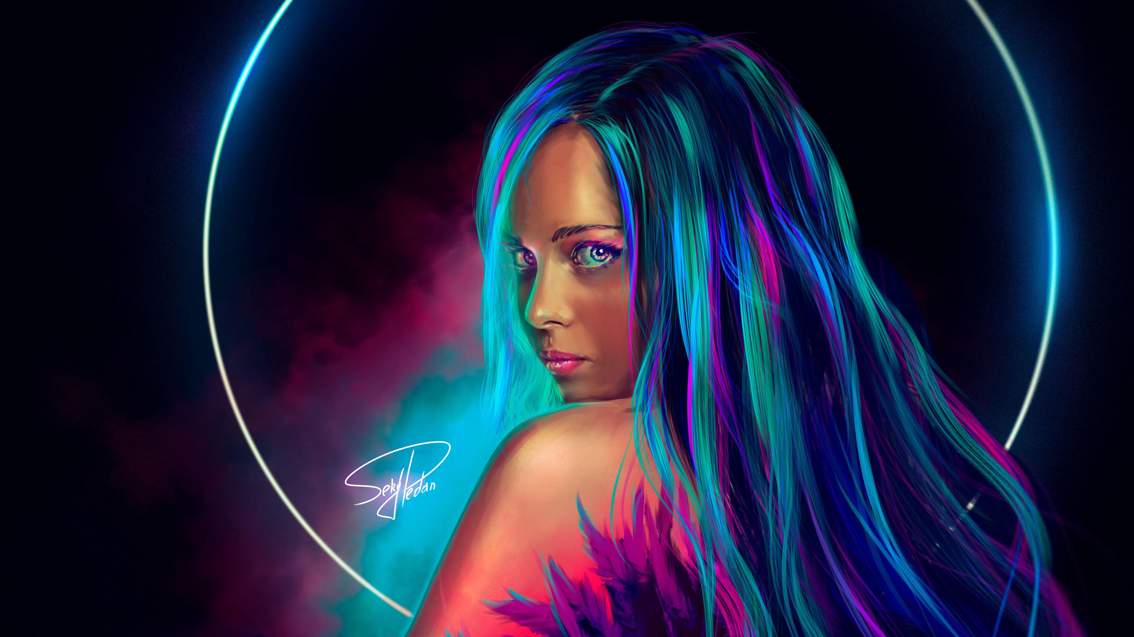 3840x2160 Neon Girl Digital Art 1366x768 Resolution HD 4k Wallpaper, Image, Background, Photo and Picture