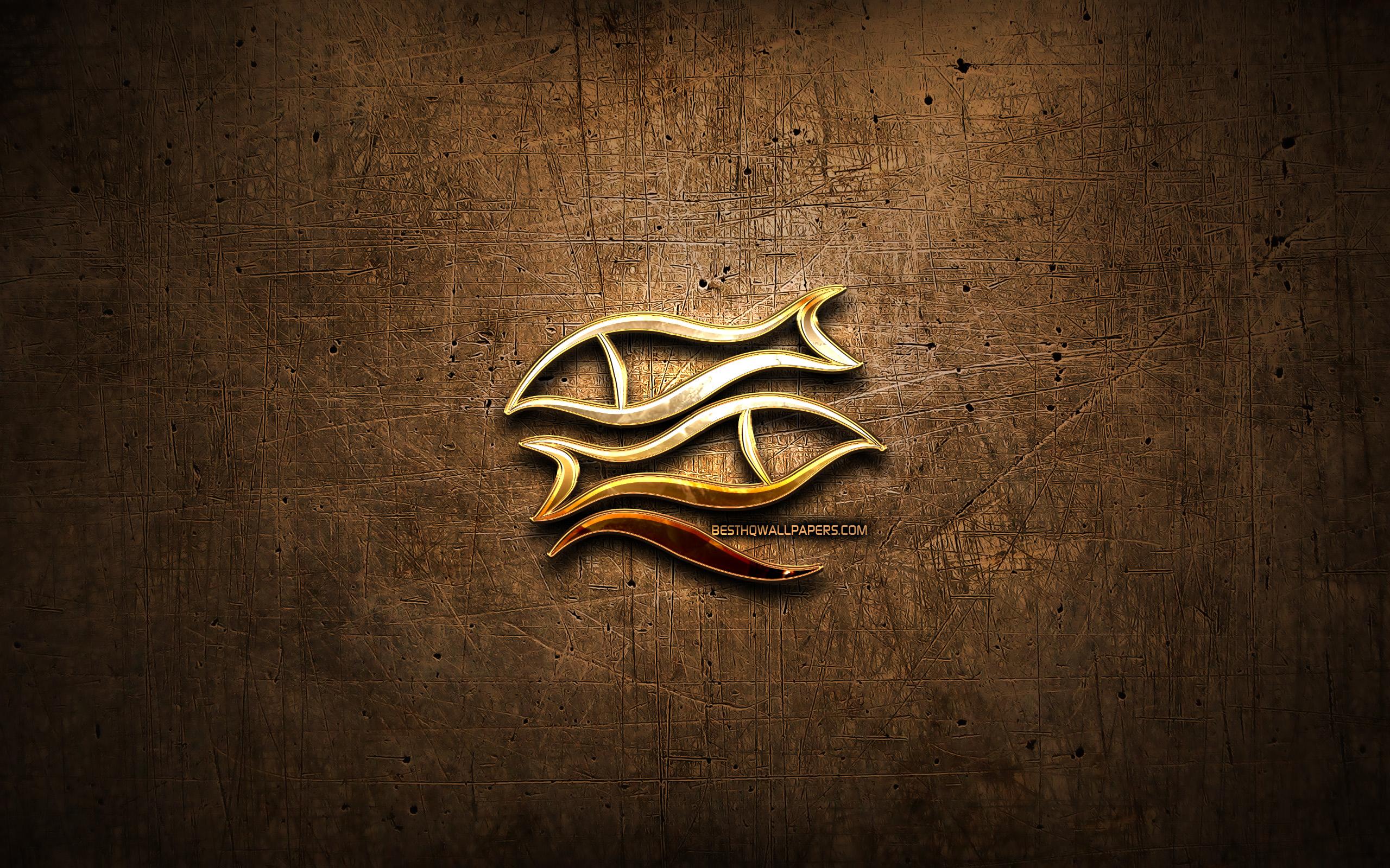 2560x1600 Download wallpaper Pisces golden sign, metal background, creative art, zodiac signs, Pisces zodiac sign, astrology, Pisces Horoscope sign, Pisces, astrological sign, Pisces zodiac symbol for desktop with resolution 2560x1600. High Quality HD