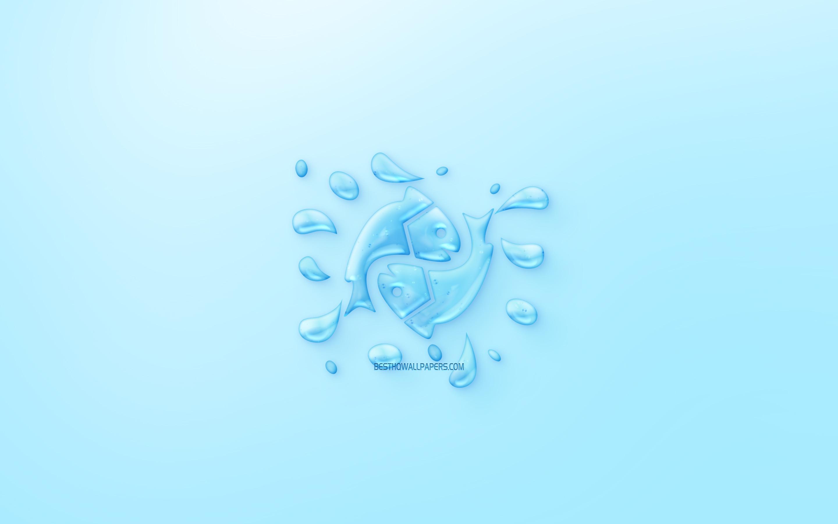 2880x1800 Download wallpaper Pisces Zodiac Sign, horoscope signs, sign of water, Pisces Sign, astrological sign, Pisces, blue background, creative water art for desktop with resolution 2880x1800. High Quality HD picture wallpaper
