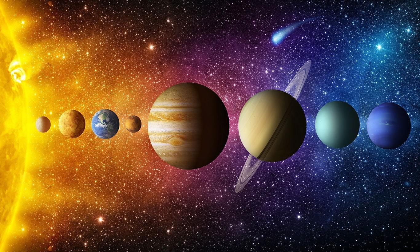 1366x820 Sun and Planets Sequence Wallpaper Mural Art