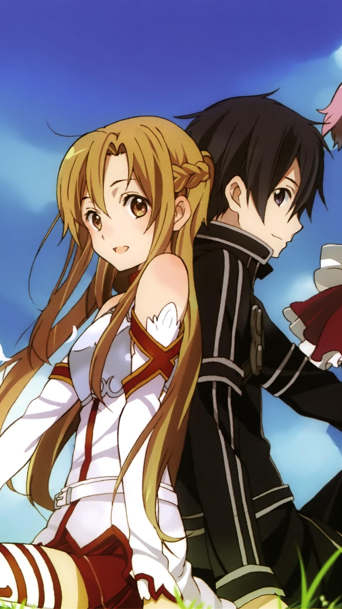 1440x2560 asuna wallpaper, cartoon, anime, cg artwork, brown hair, long hair