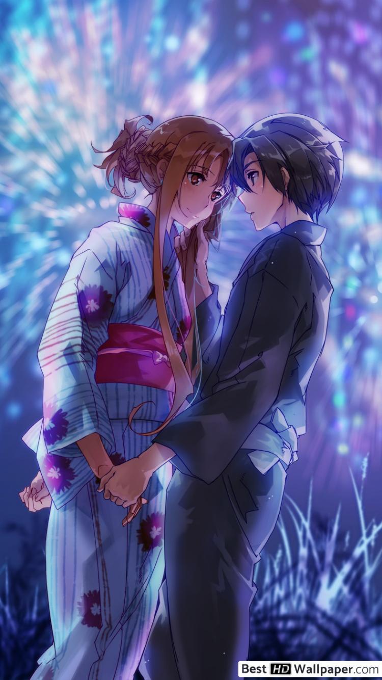 750x1334 Sword Art Online : Asuna & Kirito (Summer Festival) HD wallpaper download
