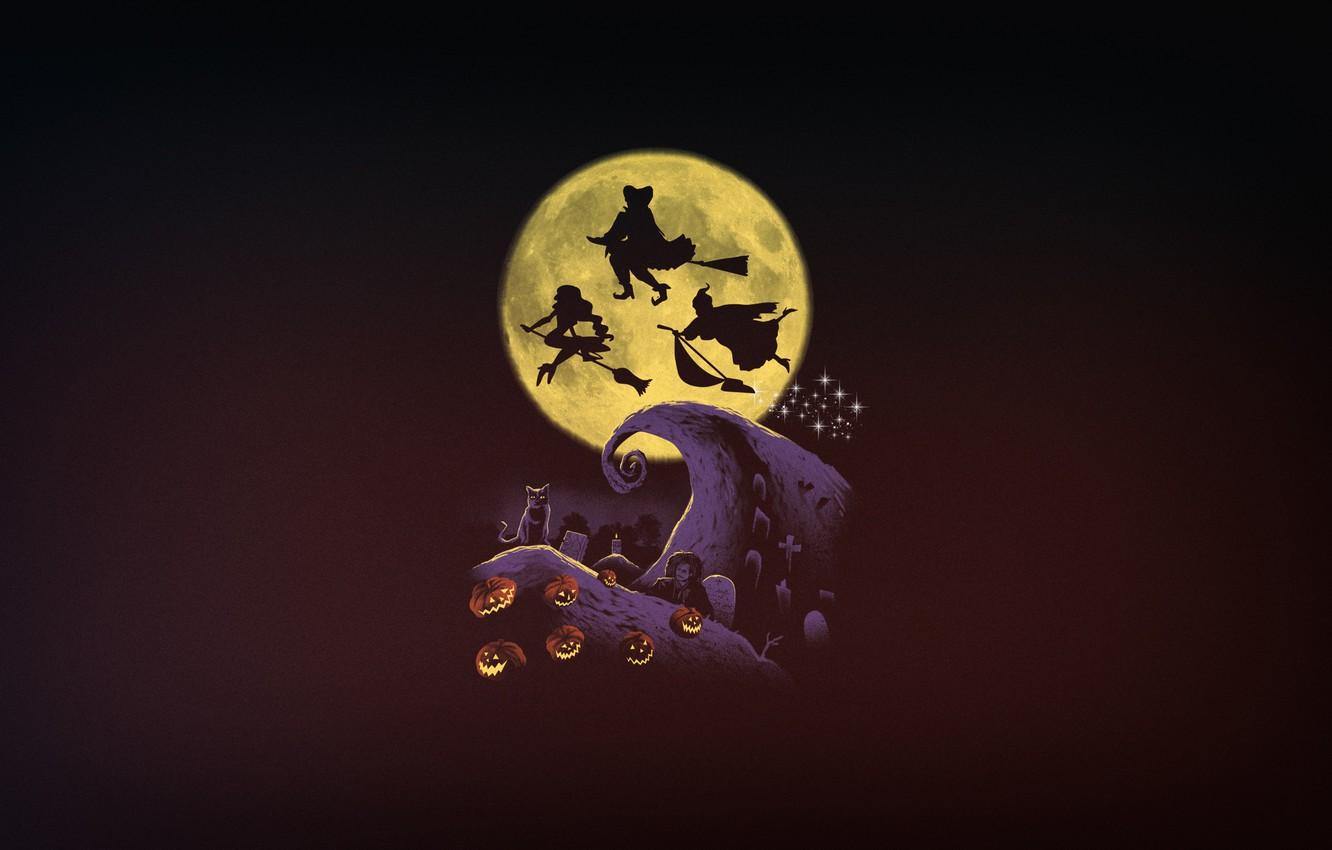 1332x850 Photo Wallpaper Minimalism, The Moon, Halloween, Art, Before Christmas Hocus Pocus Background