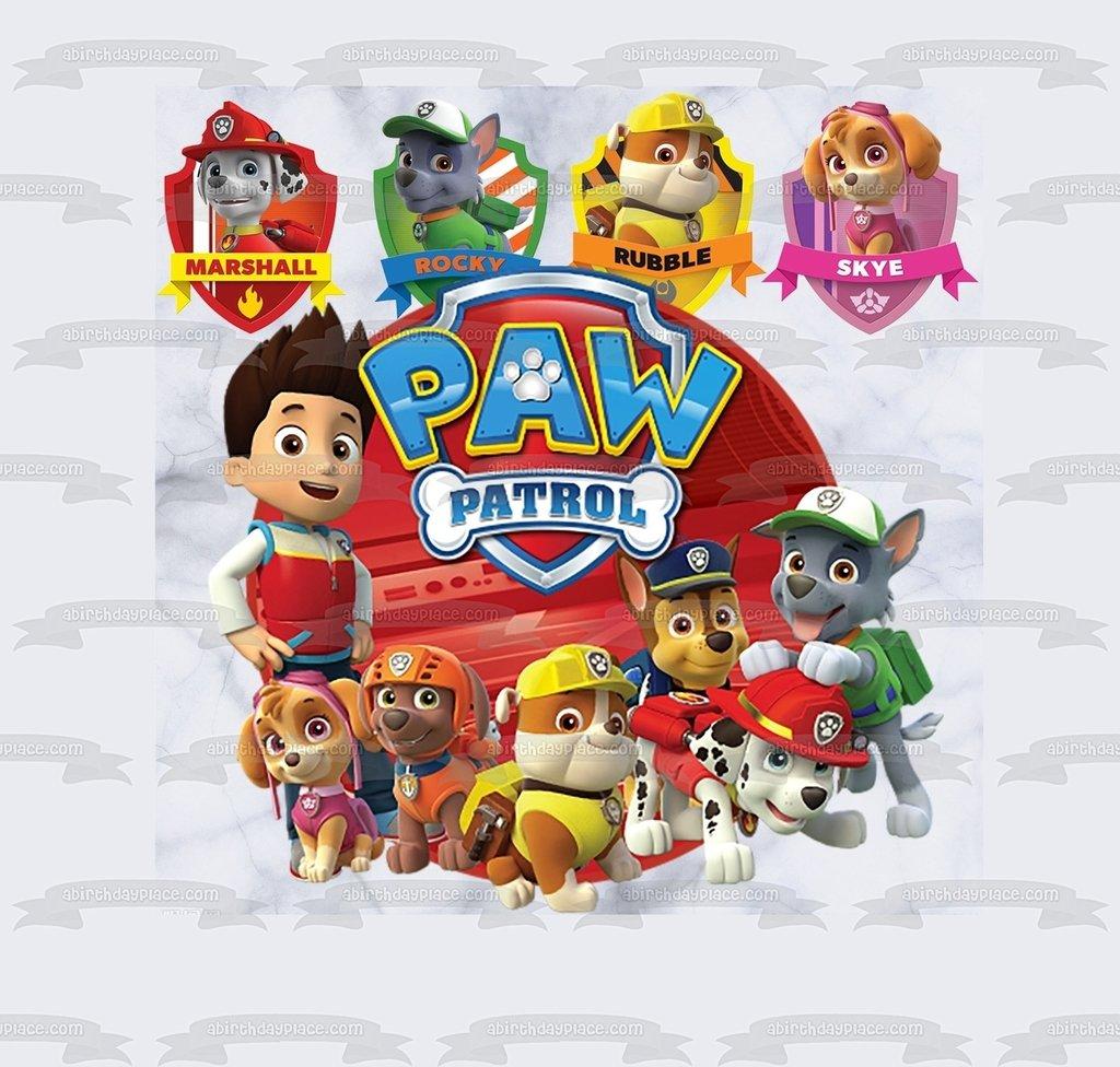 1024x976 Paw Patrol Marshall Rubble Rocky Skye Edible Cake Topper Image ABPID03