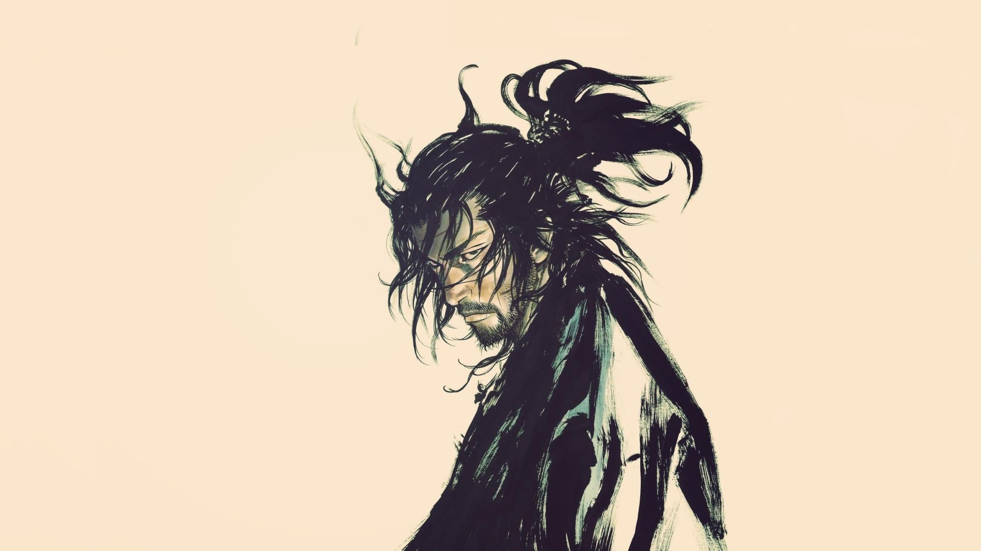 1920x1080 Download Samurai, warrior, serious, sketch art, minimal wallpaper, 1920x Full HD, HDTV, FHD, 1080p