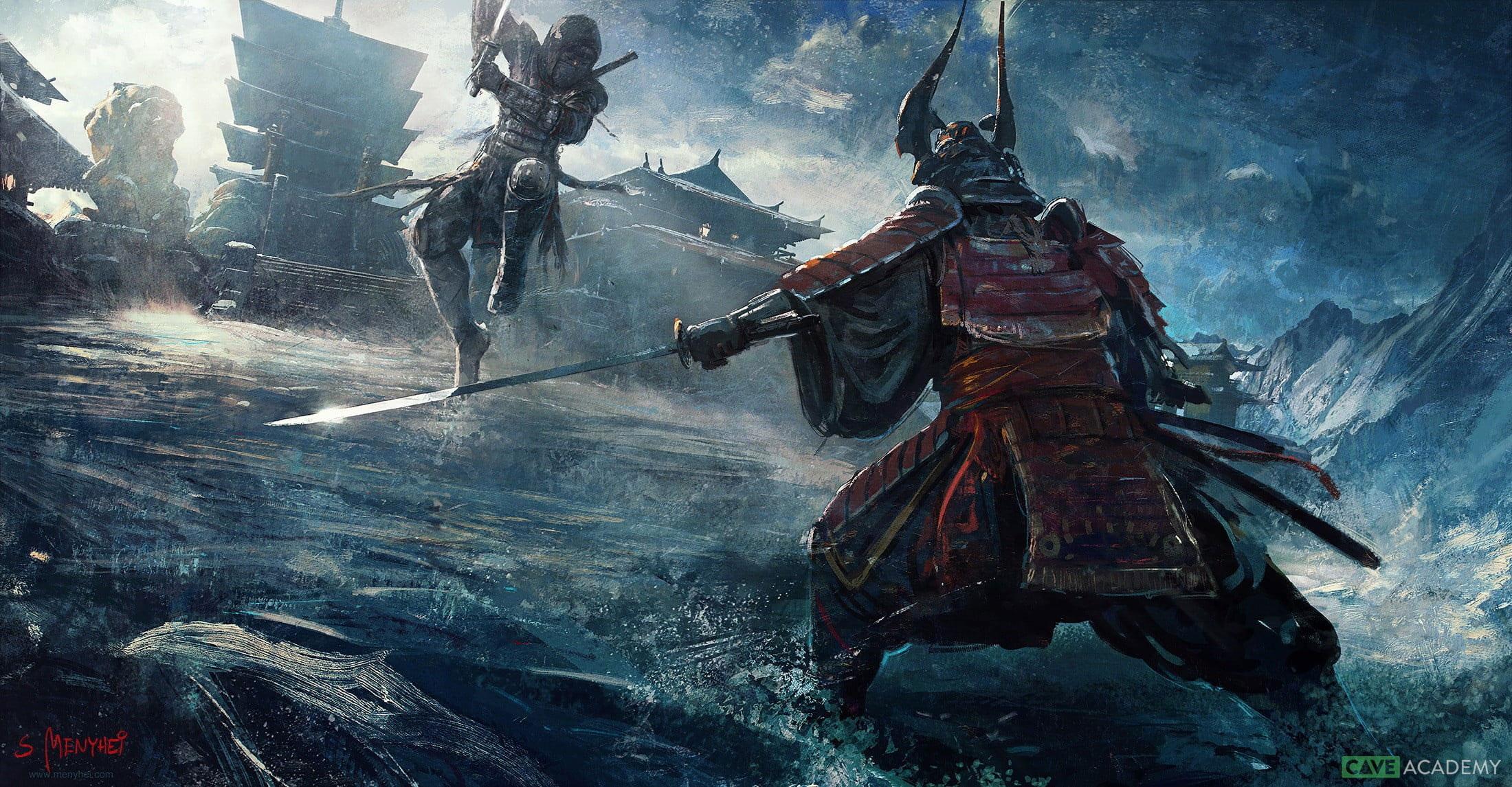 2200x1146 Wallpaper Concept Art, Samurai, Tokyo, Digital Art, Japanese • Wallpaper For You HD Wallpaper For Desktop & Mobile