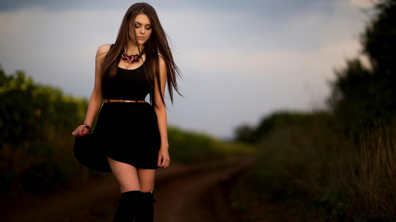 1366x768 Black Dress Girl, HD Girls, 4k Wallpaper, Image, Background, Photo and Picture