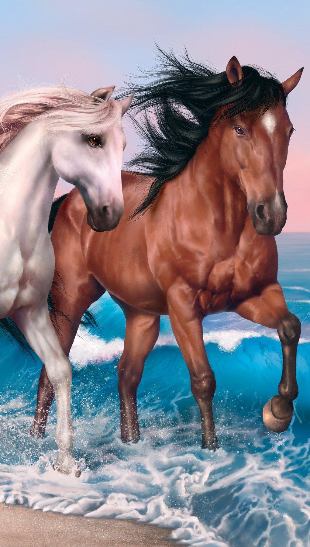 1020x1800 Painting of horses Wallpaper
