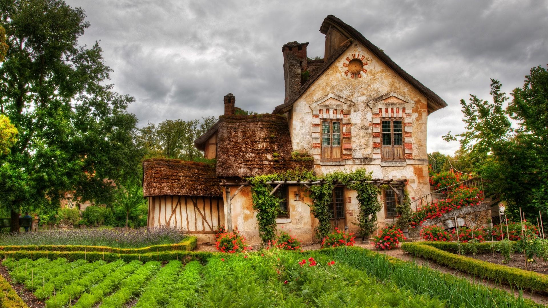 1920x1080 #garden, #France, #HDR, #stairs, #clouds, #architecture, #door, #old building, #building, #flowers, #house, #plants, #trees, #nature, #window, #chimneys wallpaper. Mocah HD Wallpaper