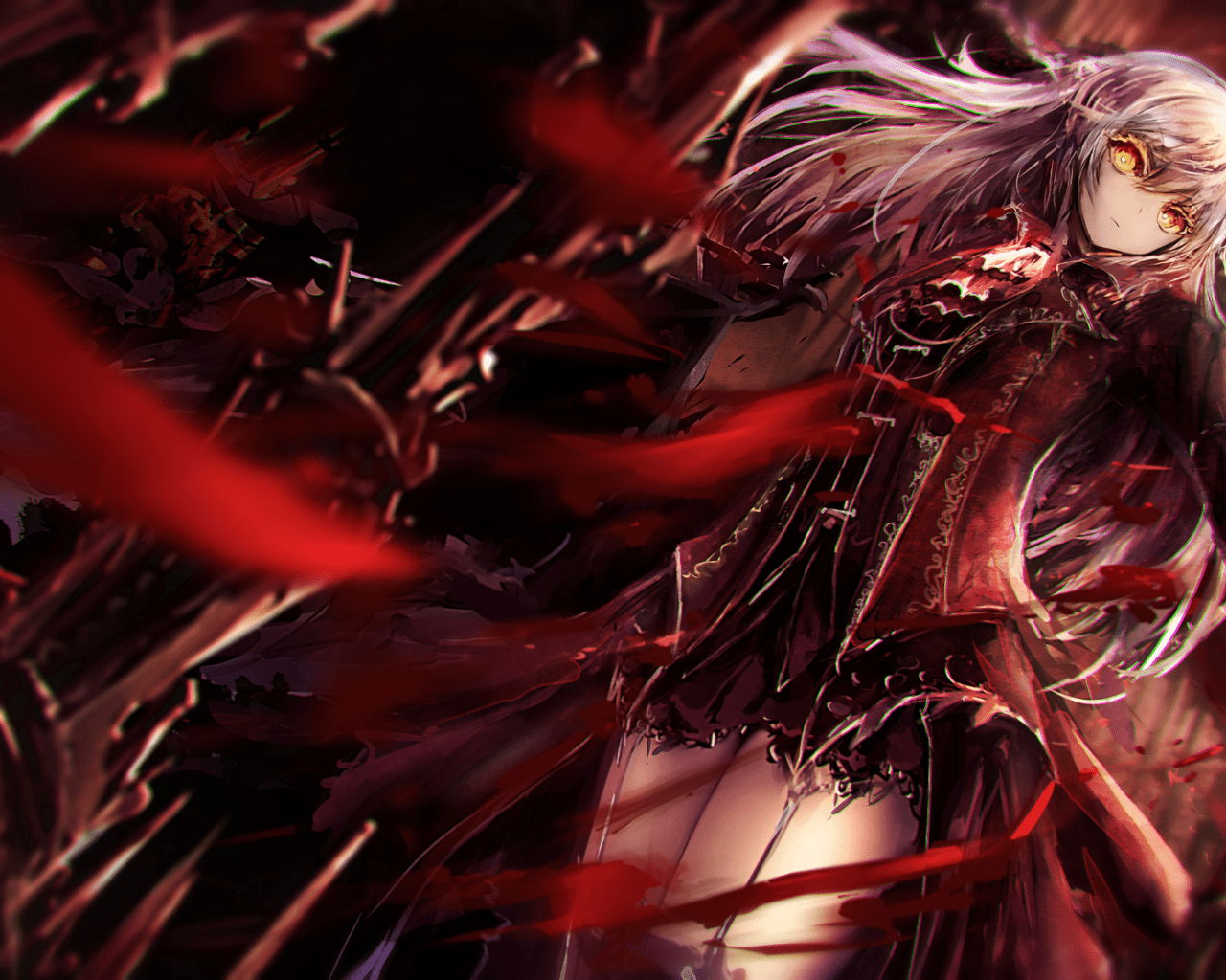 1280x1024 Download 1280x1024 Anime Girl, Worm View, Dress, Sword Wallpaper
