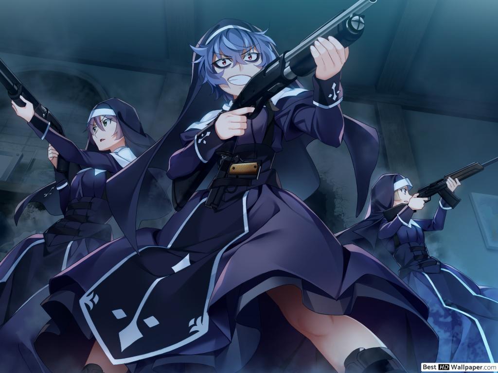 1024x768 Grisaia: Phantom Trigger The Animation with shotgun HD wallpaper download