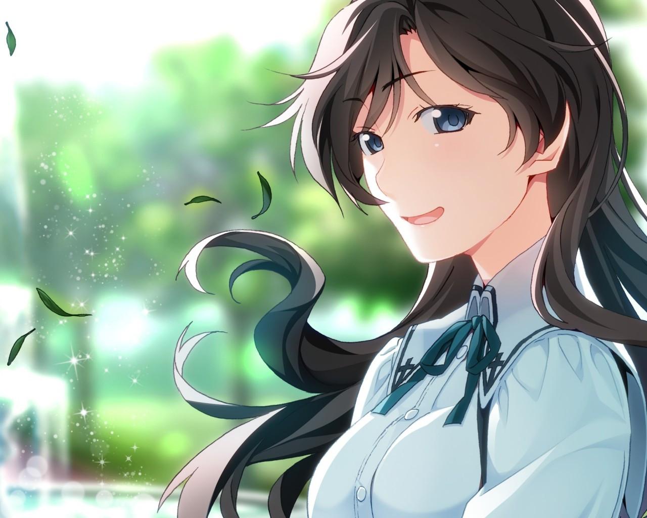 1280x1024 Download 1280x1024 Grisaia: Phantom Trigger, Anime Girl, Smiling, Brown Hair, Profile View Wallpaper