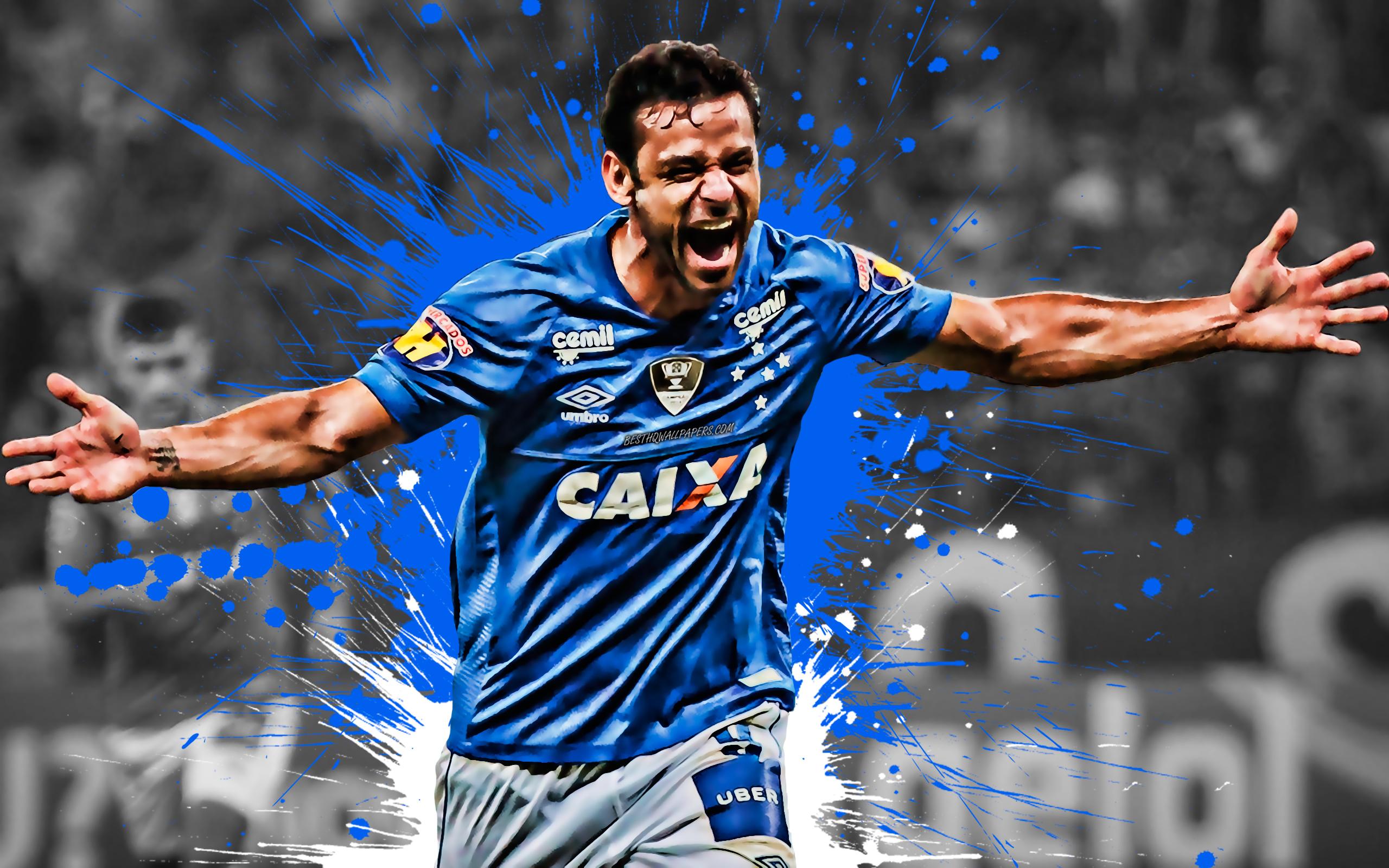 2560x1600 Download wallpaper Fred, Frederico Chaves Guedes, 4k, Brazilian football player, Cruzeiro FC, striker, blue white paint splashes, creative art, Serie A, Brazil, football, grunge for desktop with resolution 2560x1600. High Quality HD