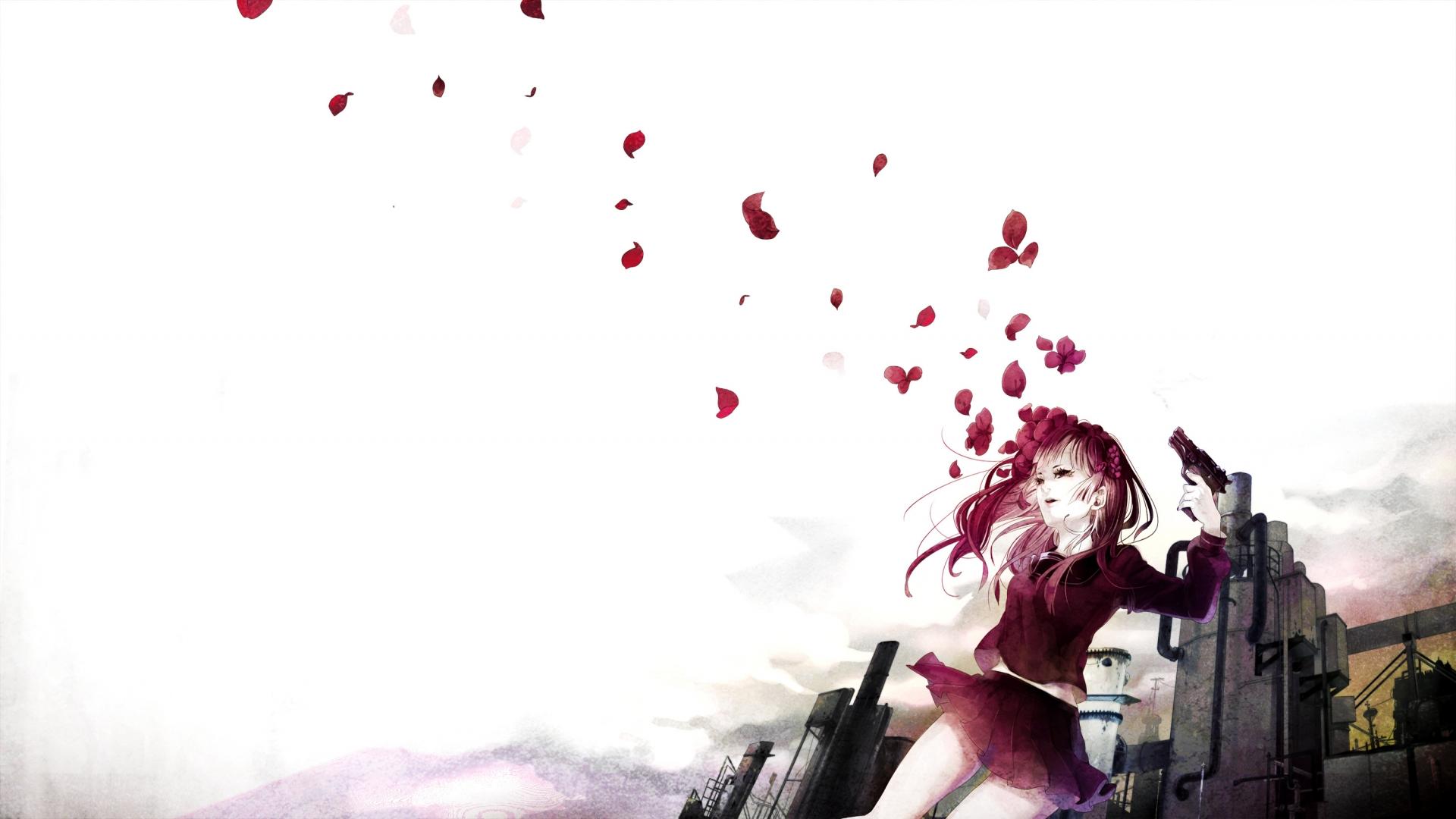 1920x1080 original, Dark, Horror, Suicide, Sad, Sorrow, Flowers, Mood, Weapons, Guns, Handgun, Pistol, Art, Vector Wallpaper HD / Desktop and Mobile Background