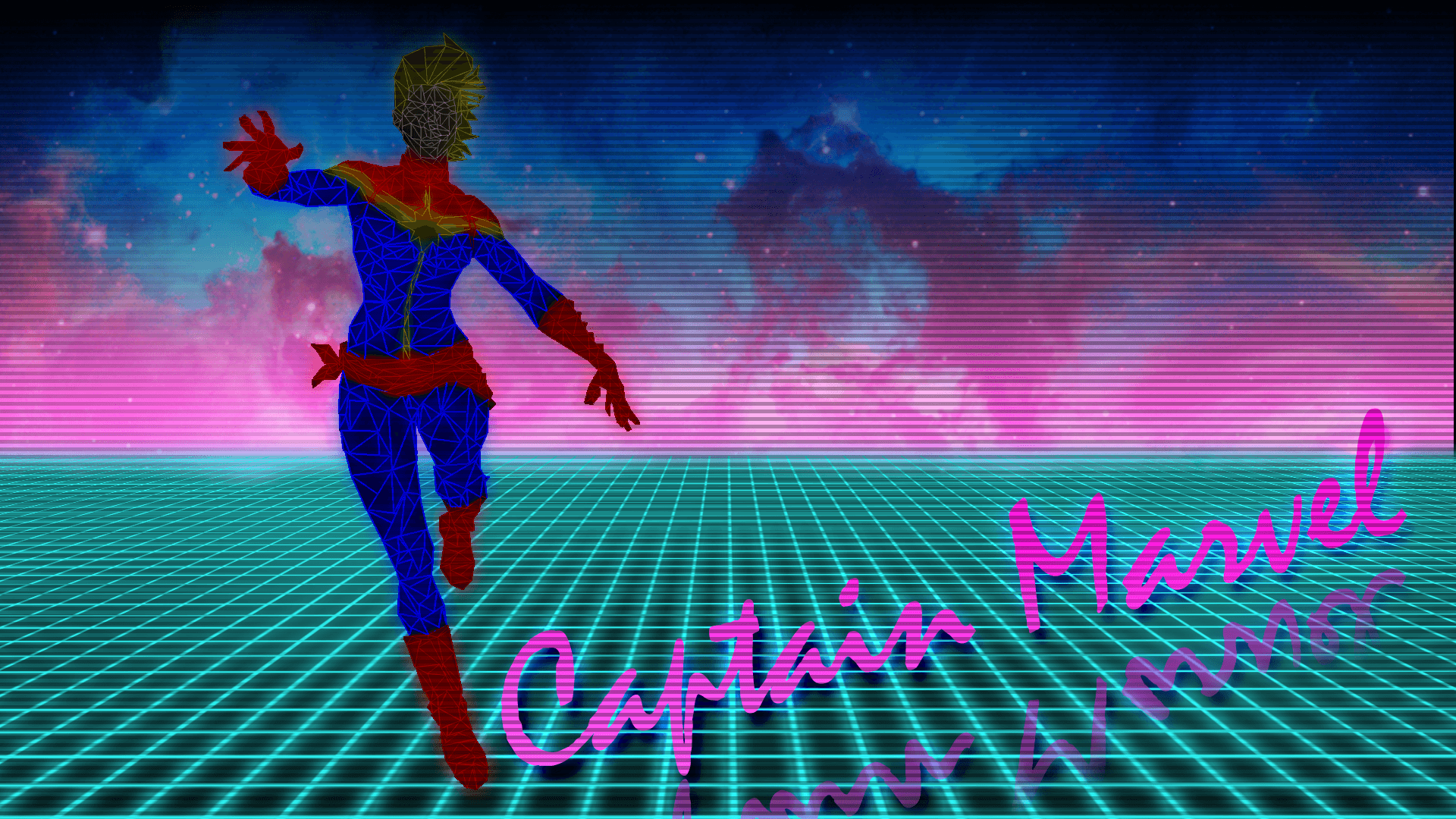 1920x1080 80s Neon Style Captain Marvel Wallpaper
