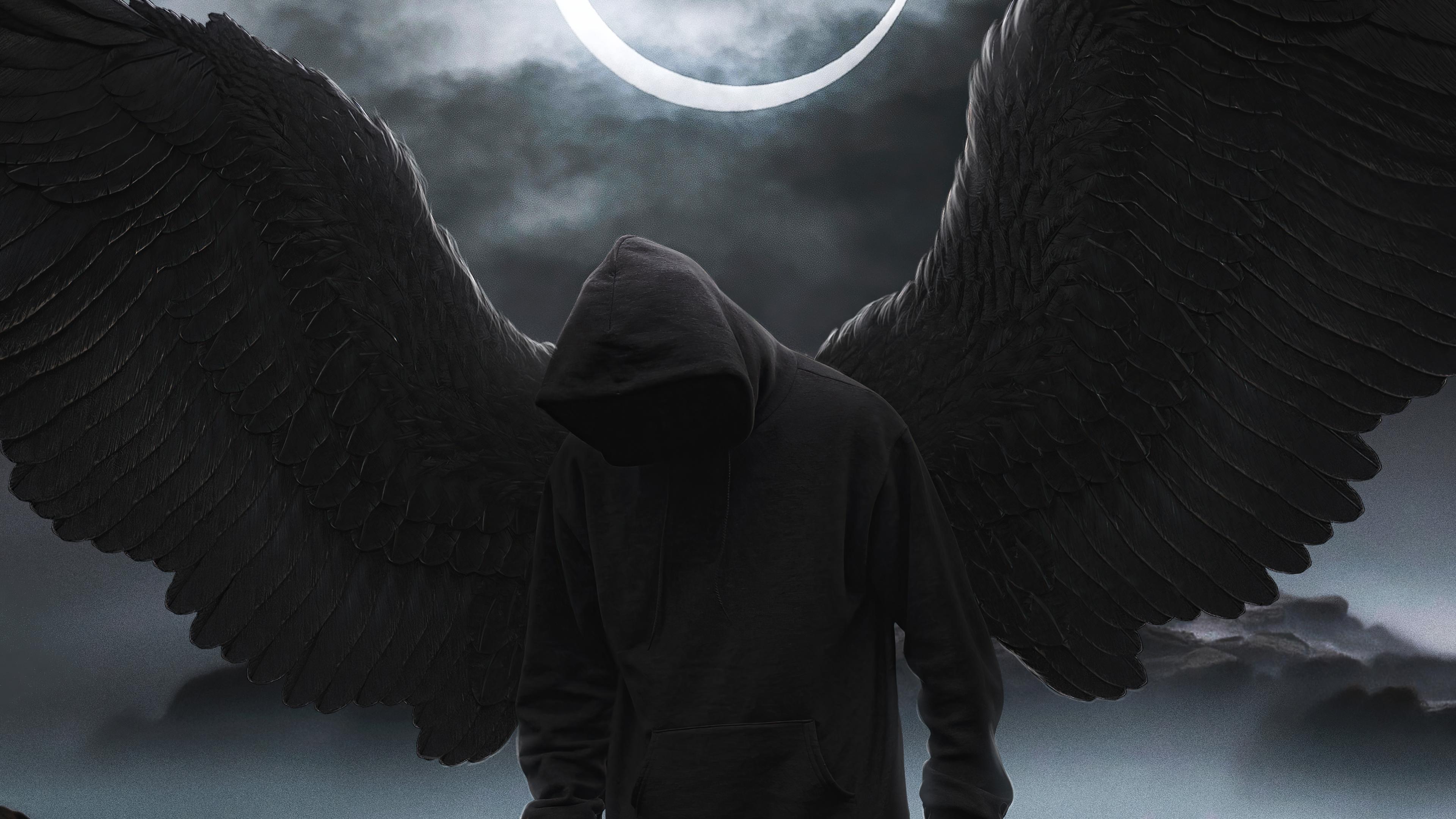3840x2160 Black Hoodie Boy Angel 4k 2048x1152 Resolution HD 4k Wallpaper, Image, Background, Photo and Picture