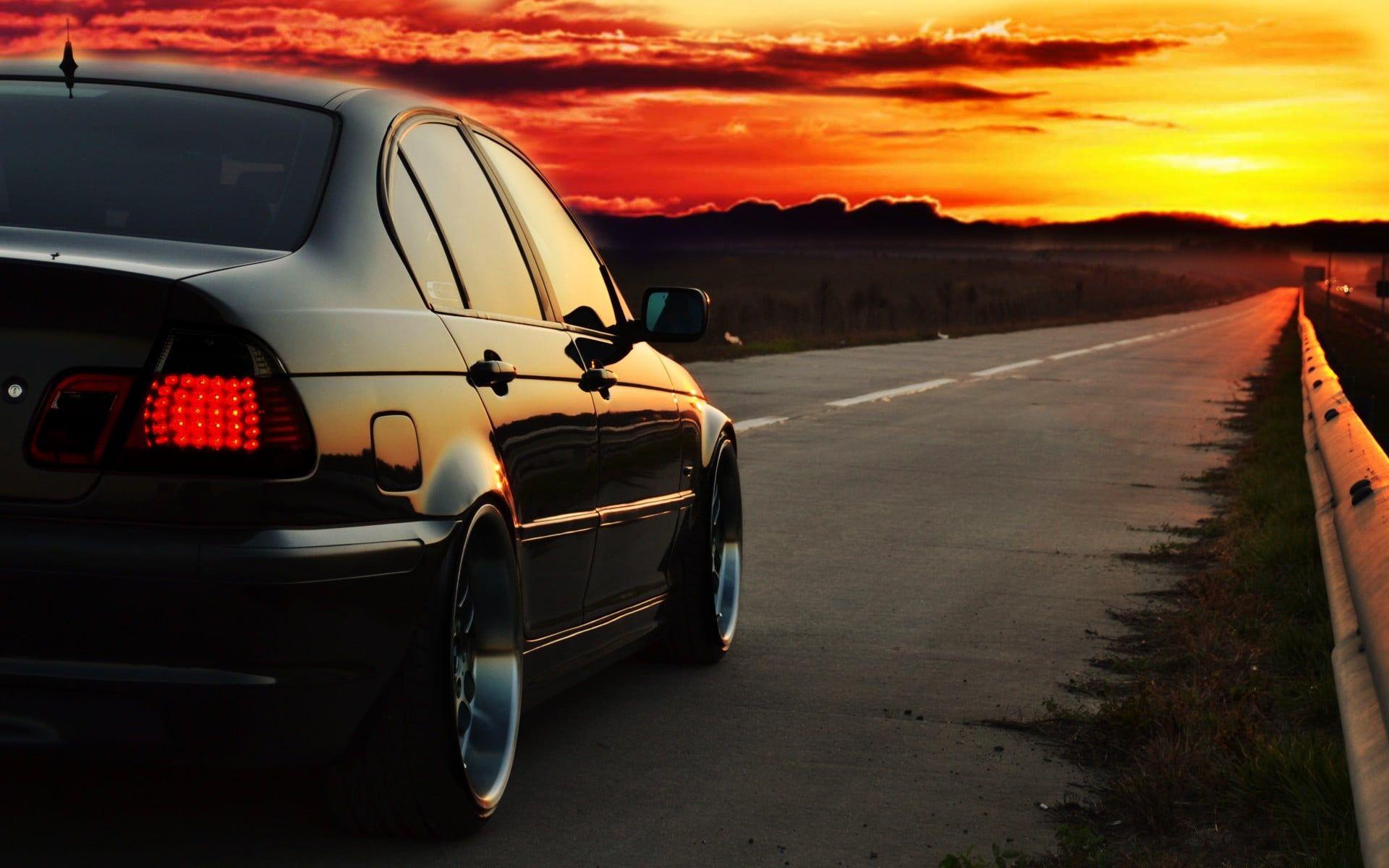 1920x1200 black sedan BMW E46 #Photoshop #sunset #road #driving #car P #wallpaper #hdwallpaper #desktop. Bmw e Bmw, Car photo