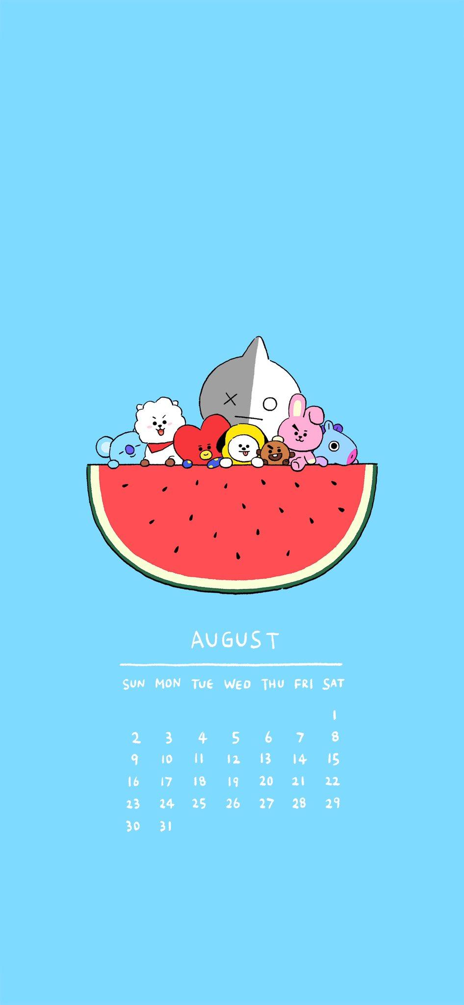 946x2048 BT21 your days with BT21 ✨ ⠀ #August #Calendar #Summer # Wallpaper #Watermelon #BT21
