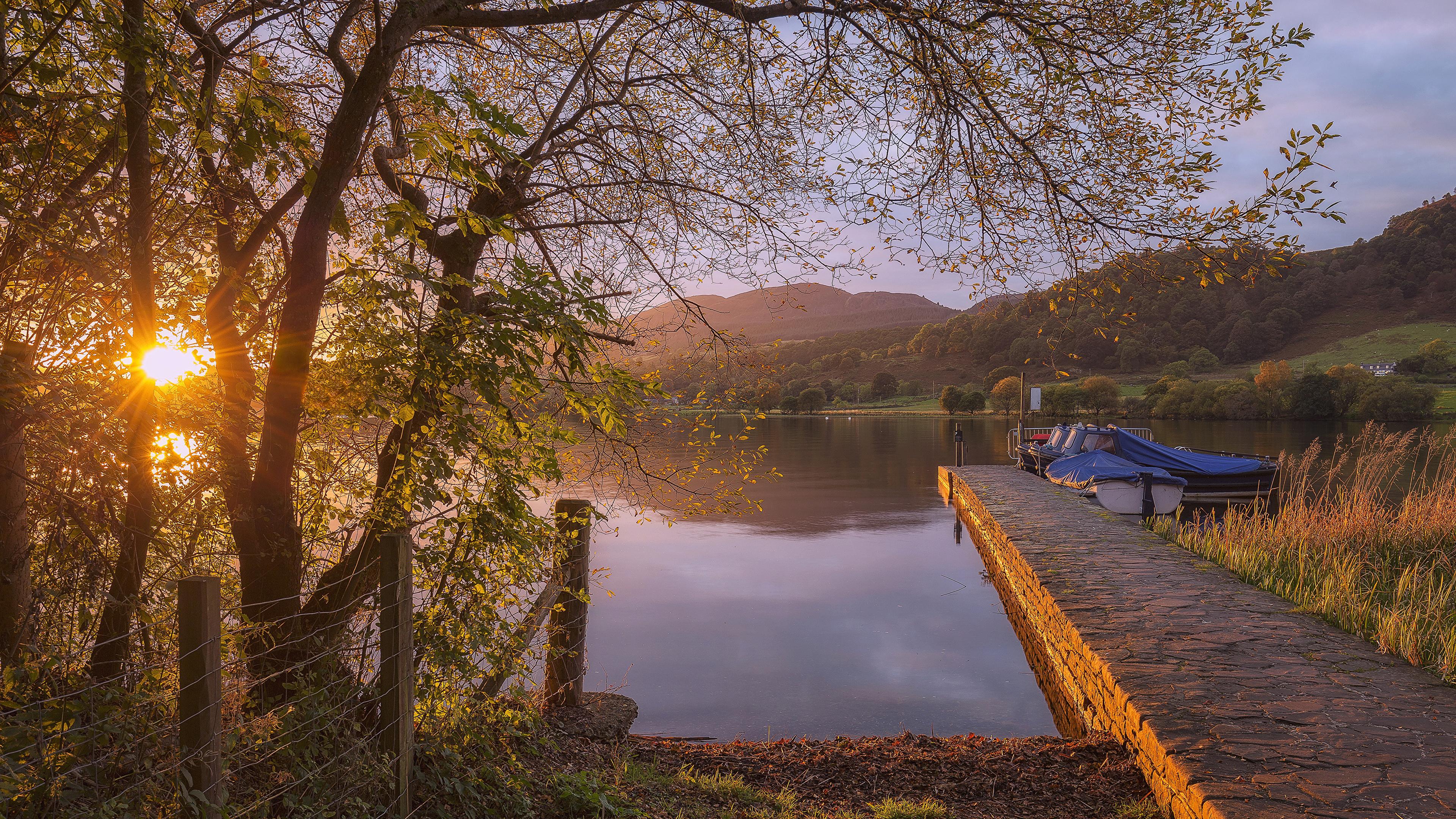 3840x2160 image Scotland Lake of Menteith Autumn Nature Sunrises 3840x2160