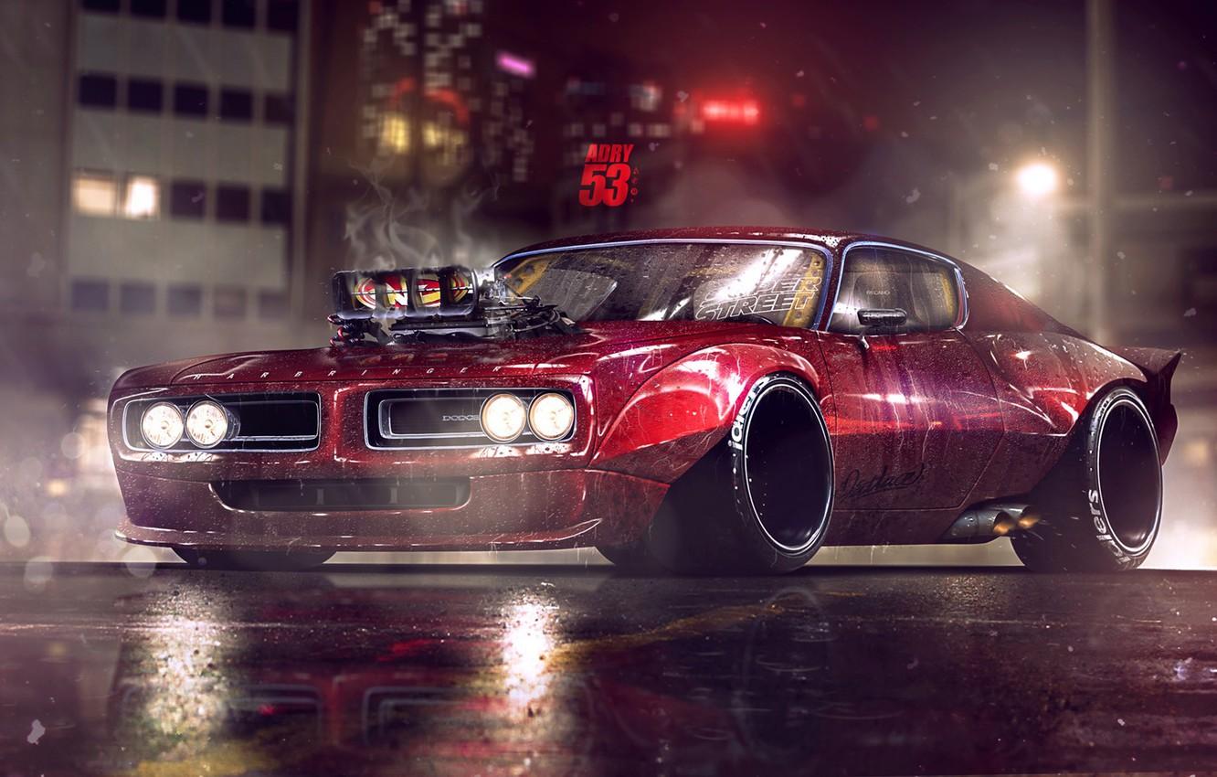 1332x850 Wallpaper Red, Auto, Night, Machine, Light, Dodge, Lights, Car, Art, Charger, Dodge Charger, Rendering, by Timothy Adry, Timothy Adry, Adry53 image for desktop, section рендеринг
