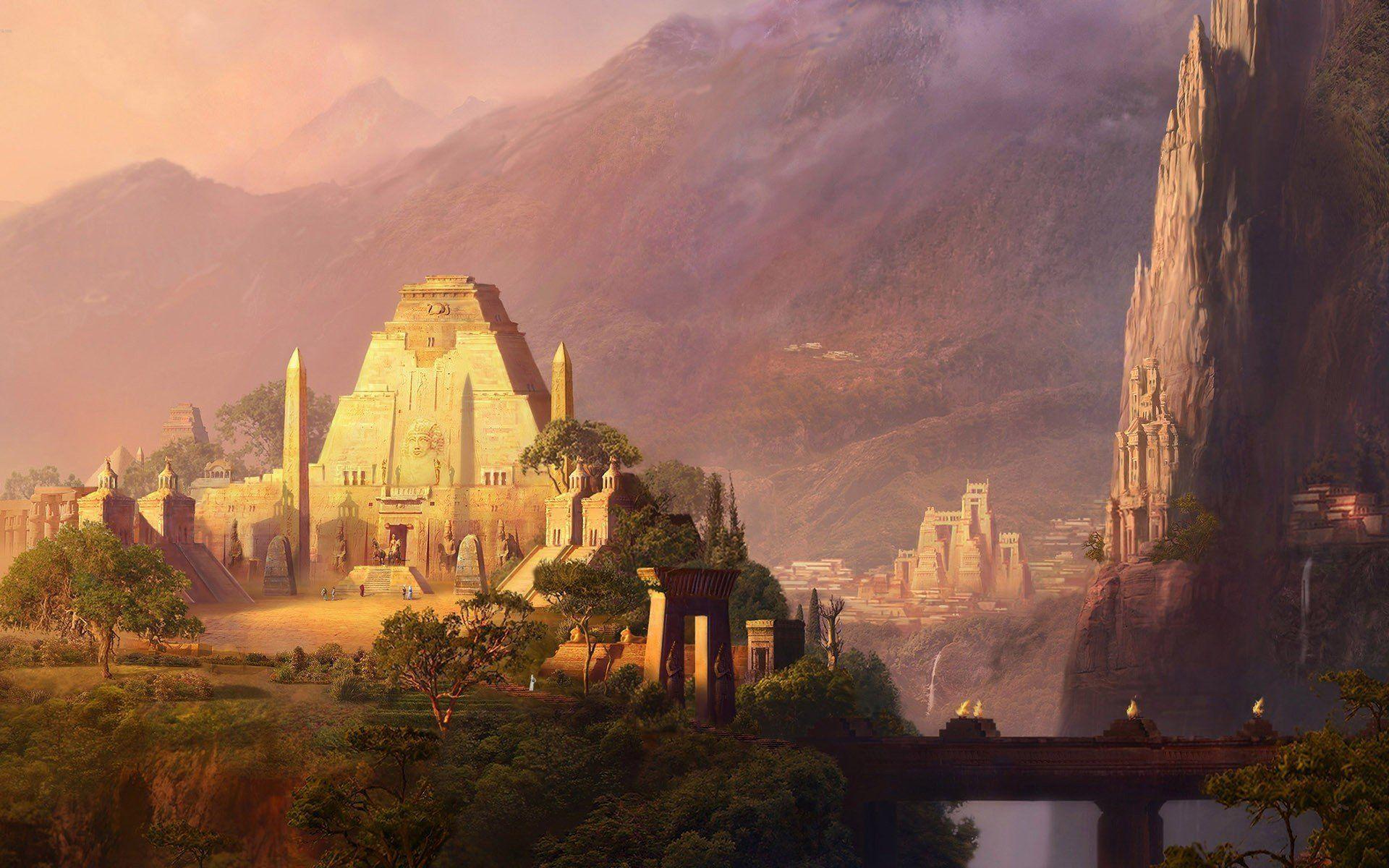 1920x1200 Landscapes cityscapes architecture buildings aztec artwork temples