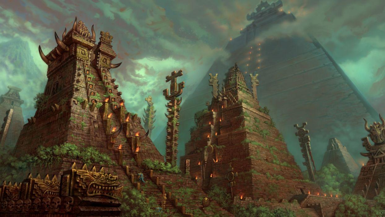1244x700 Aztec landscapes fantasy art artistic architecture buildings stairs