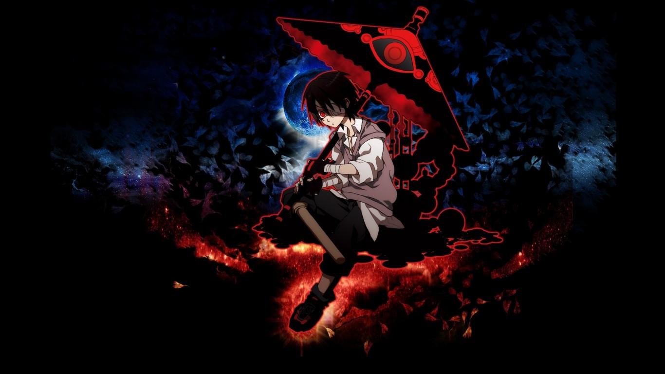 1366x768 Download 1366x768 Anime Boy, Dark Magic, Eyepatch, Umbrella Wallpaper for Laptop, Notebook