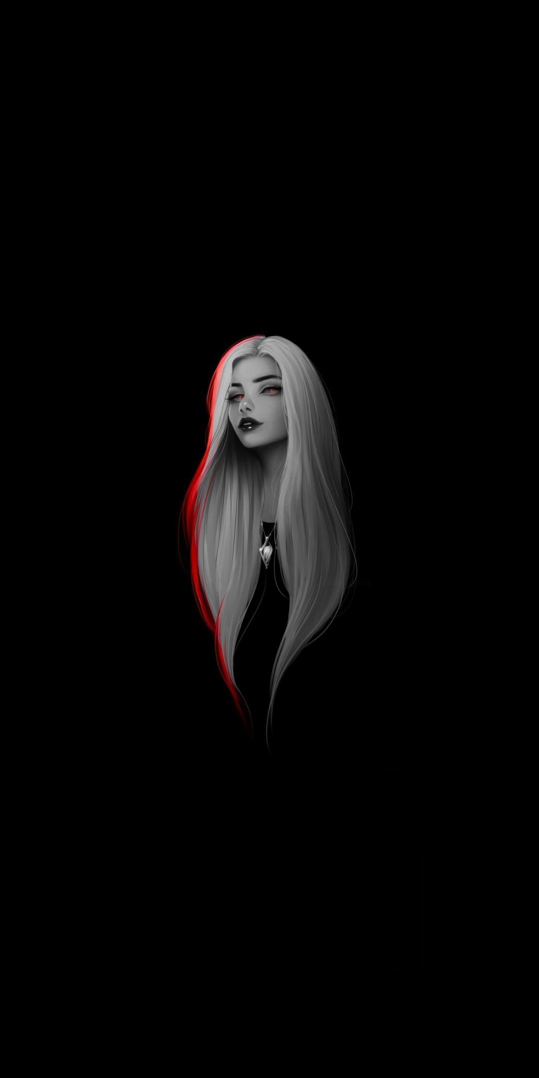 1080x2160 White hair, woman, long hair, minimal, art, 1080x2160 wallpaper. Digital portrait art, Girls cartoon art, Girly art
