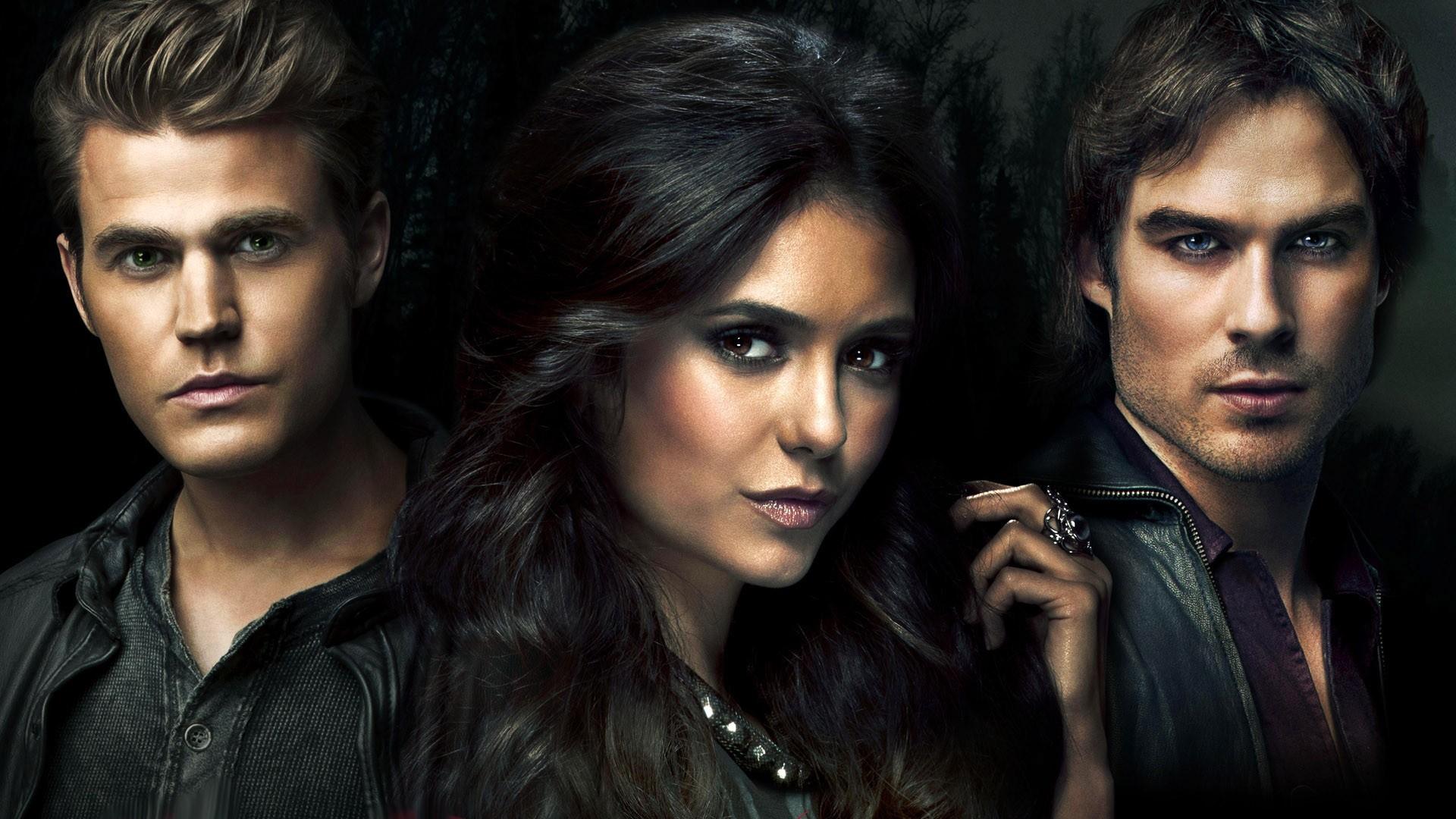 1920x1080 Stefan Salvatore Elena Gilbert Damon Salvatore In Black Dress HD The Vampire Diaries Wallpaper