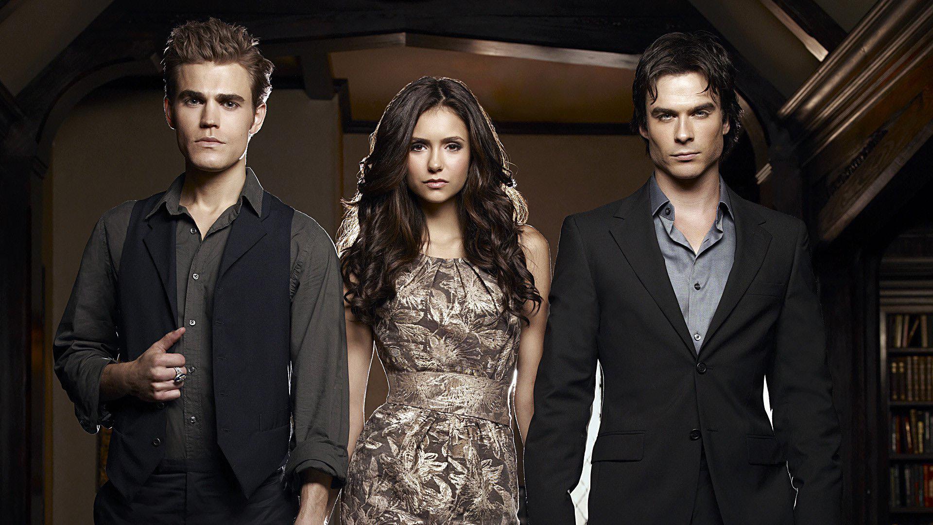 1920x1080 Elena Gilbert Stefan Salvatore Damon Salvatore HD The Vampire Diaries Wallpaper