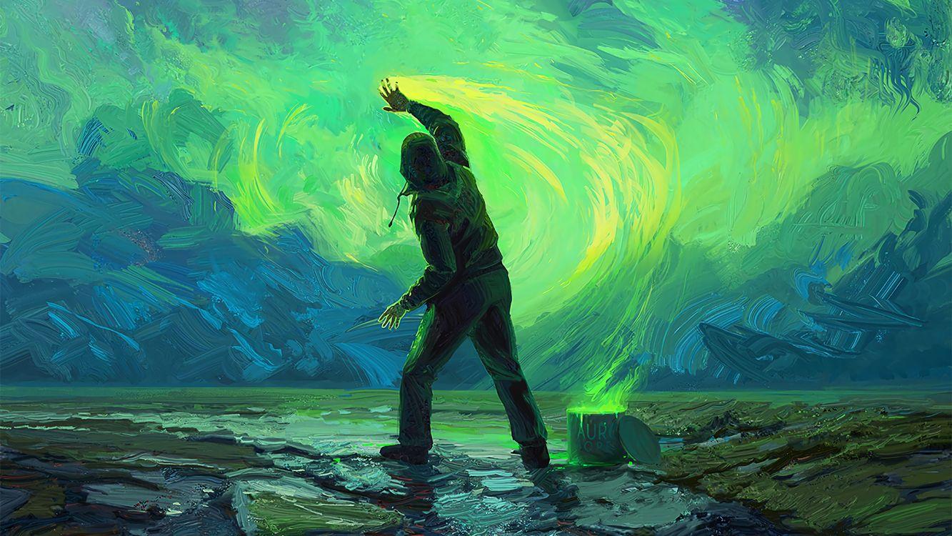 1333x750 Wallpaper Painting, Art, Abstract Art, The Starry Night, People in Nature, Background Free Image