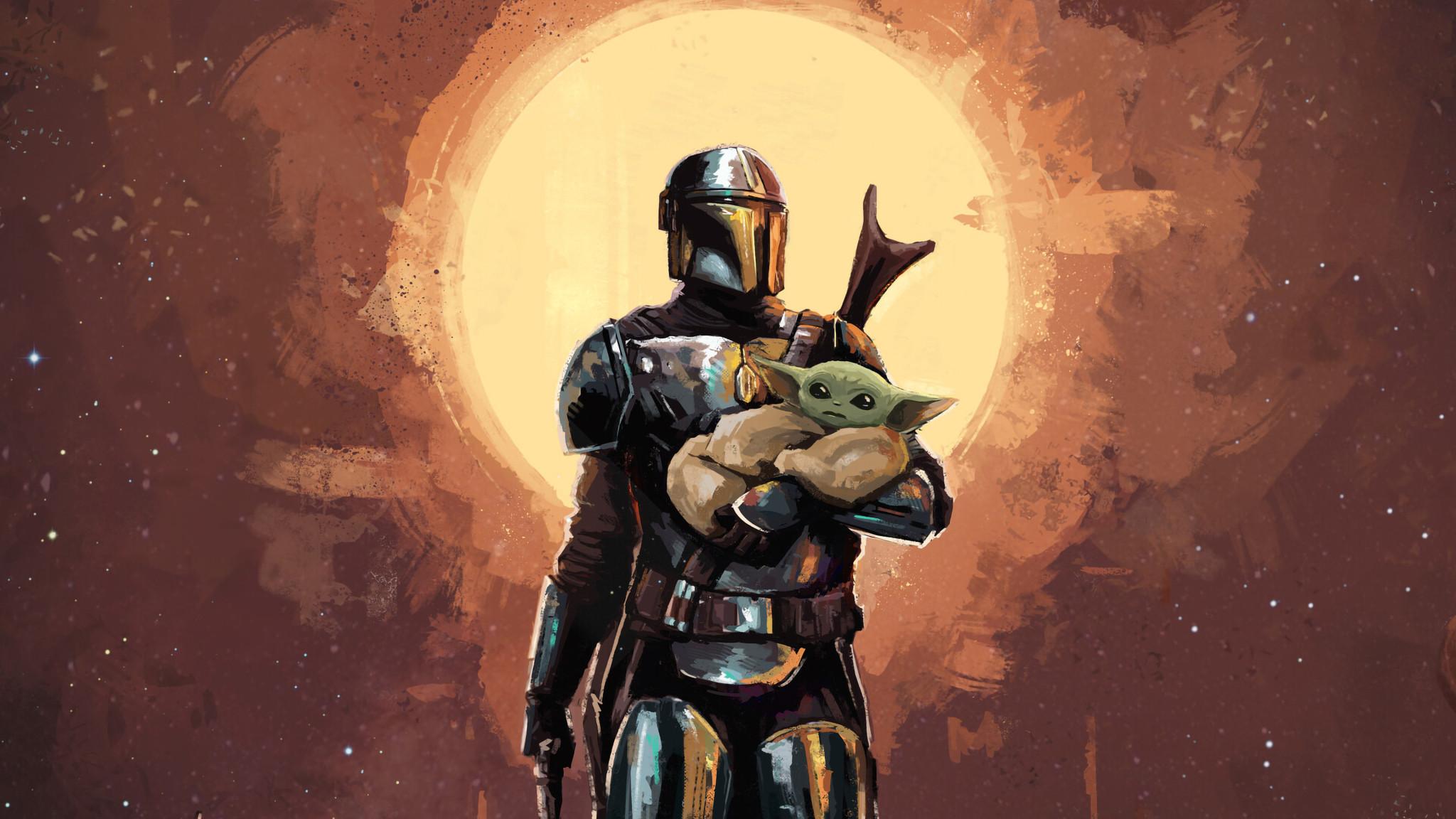 2048x1152 The Mandalorian and Baby Yoda Art 2048x1152 Resolution Wallpaper, HD TV Series 4K Wallpaper, Image, Photo and Background