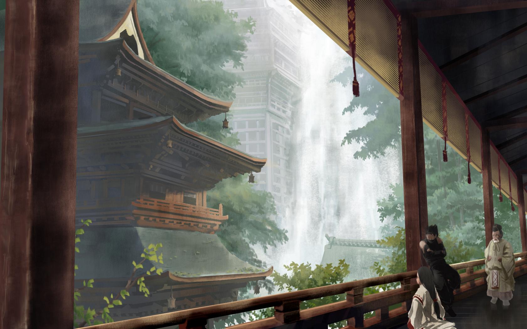 1680x1050 japanese, Clothes, Miko, Ninja, Nyohoho, Original, Scenic, Waterfall Wallpaper HD / Desktop and Mobile Background