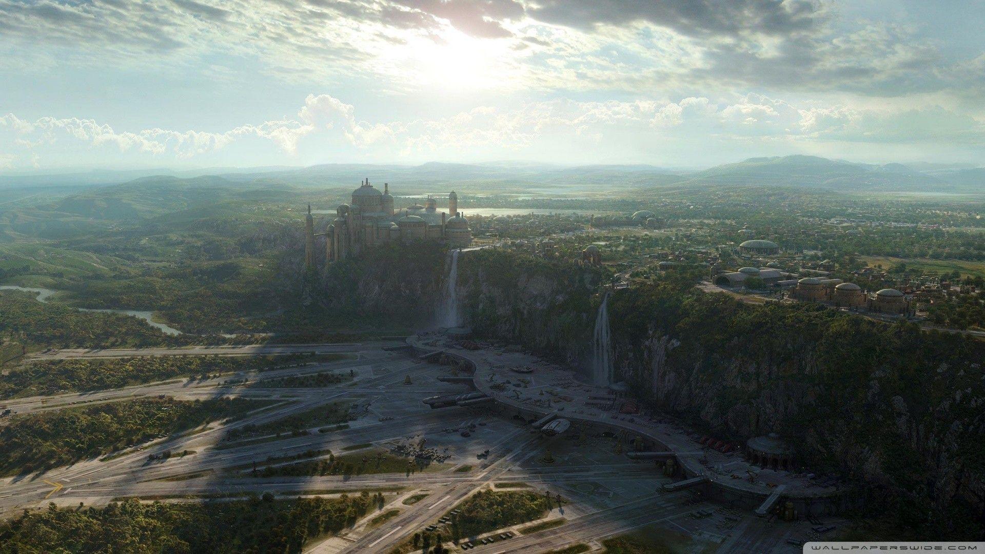 1920x1080 Naboo cities fantasy art future (1920x cities, fantasy, art, future) via. Fantasy landscape, Scenery wallpaper, Futuristic city
