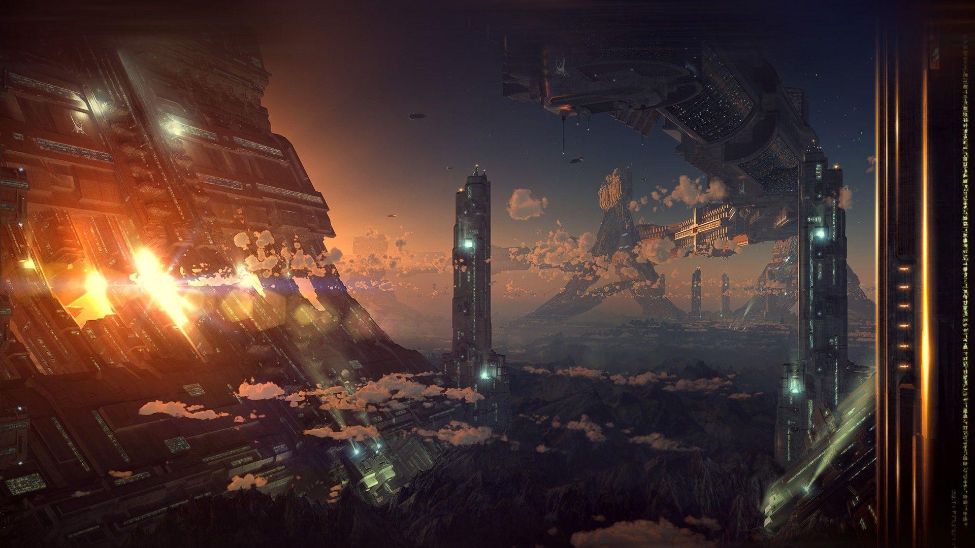 1920x1080 Background Futuristic Landscape