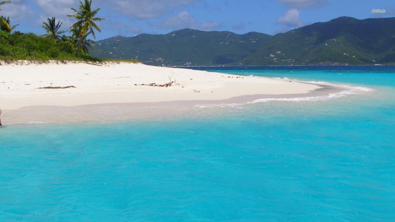 1366x768 Sandy Cay, Bahamas, caribbean, sea, island, ocean, palm, sky, beach, beaches desktop PC and Mac wallpaper