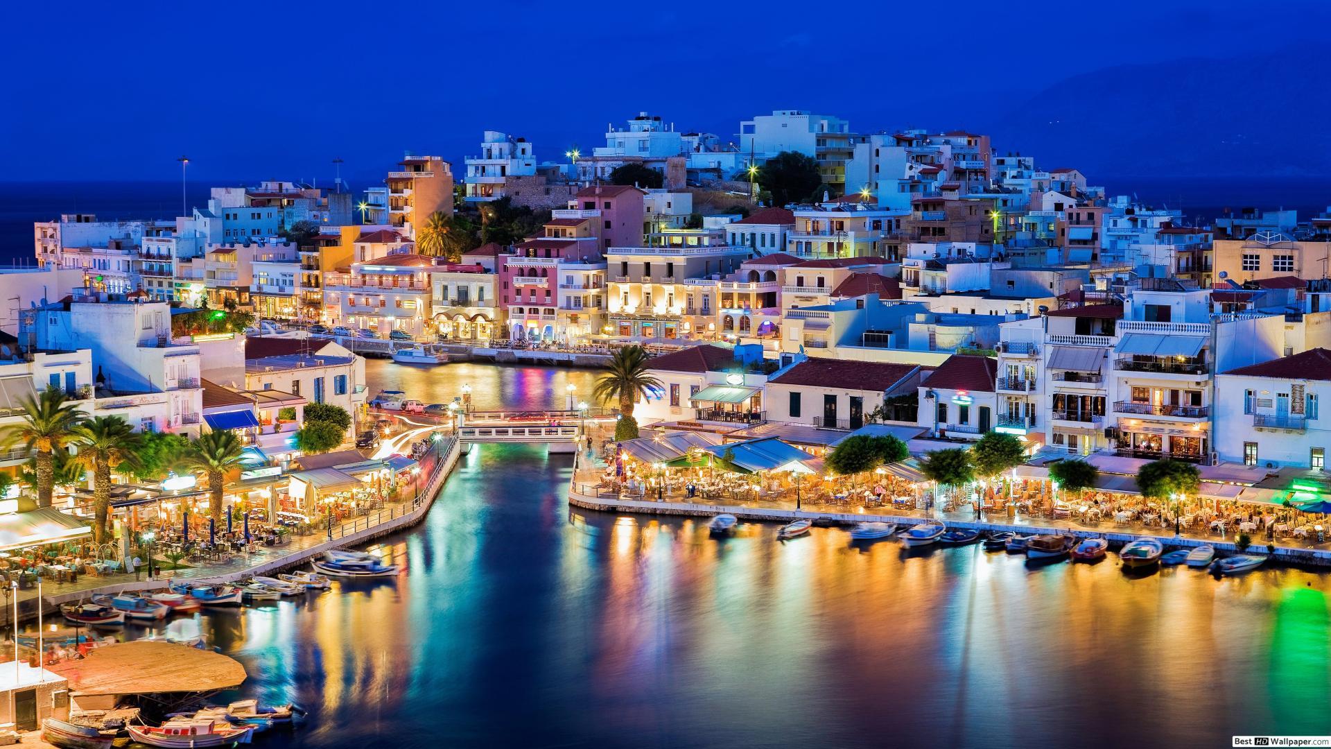 1920x1080 Crete at night, Greece HD wallpaper download