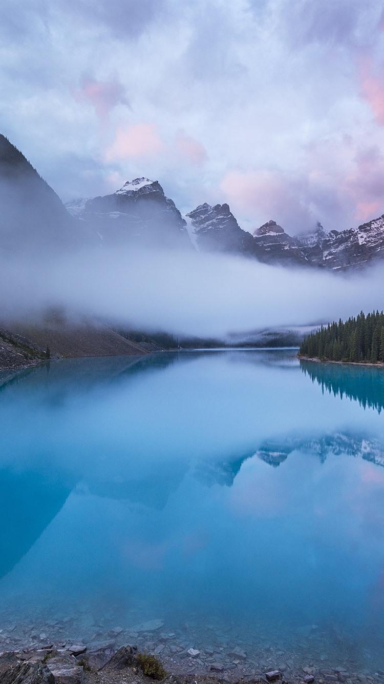 750x1334 Canada, Rocky Mountains, Lake, Forest, Morning, Fog 750x1334 IPhone 8 7 6 6S Wallpaper, Background, Picture, Image